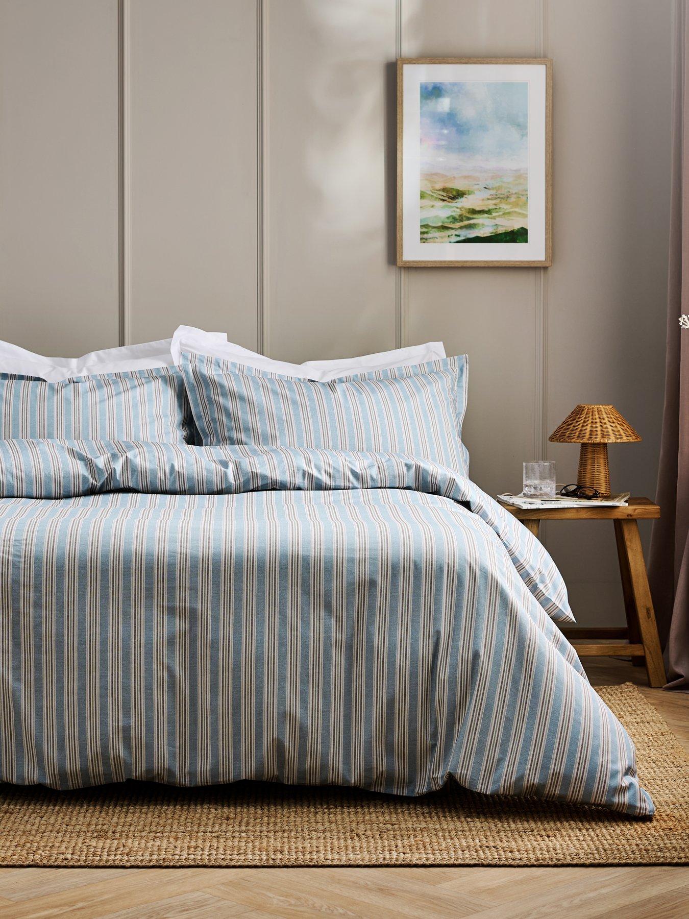 Image 4 of 4 of Christy Calder Stripe Heritage Inspired Cotton Percale Duvet Cover Set