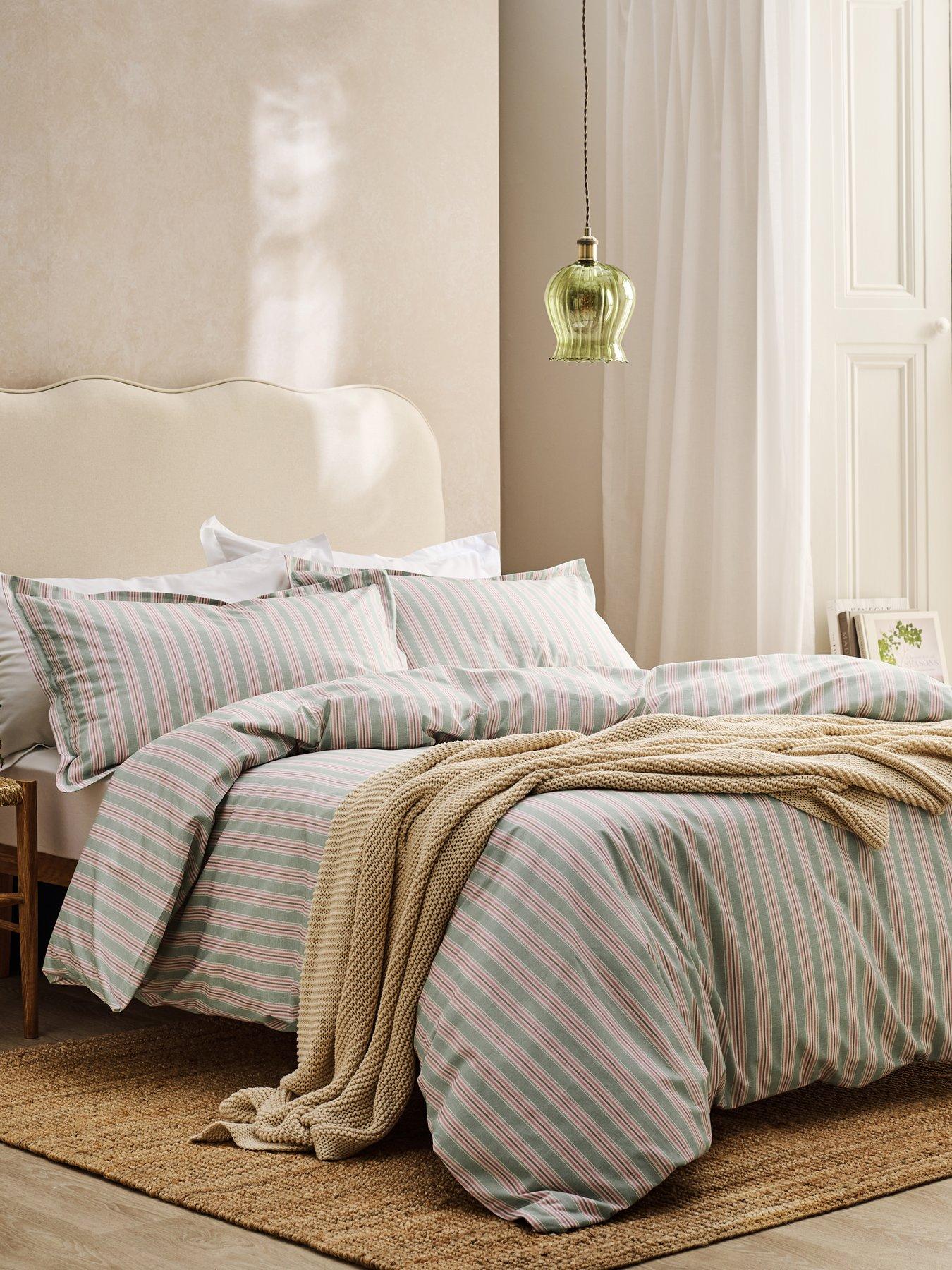 Christy Calder Stripe Heritage Inspired Cotton Percale Duvet Cover Set