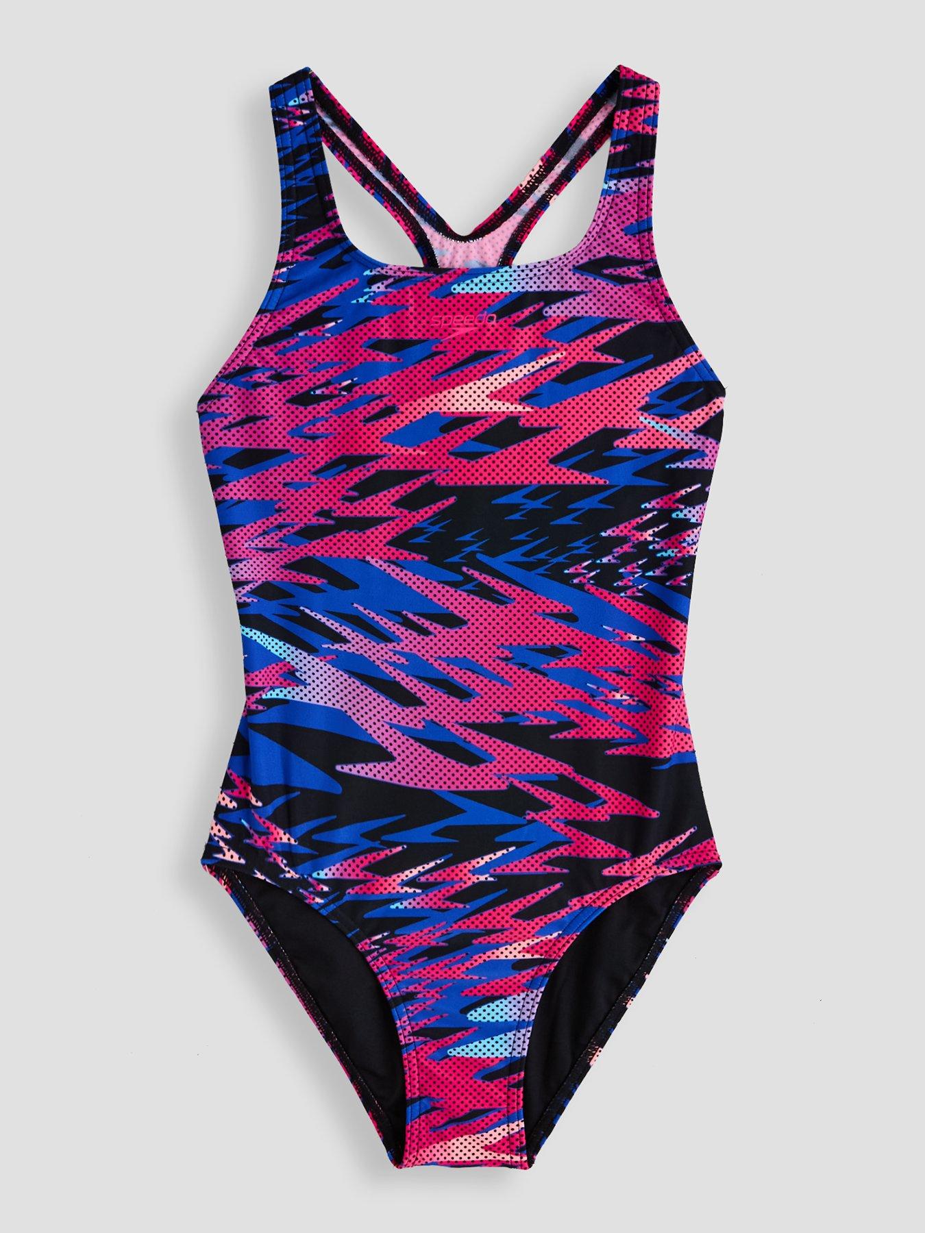 Image 1 of 4 of Speedo Junior Girls Hyperboom Print Medalist Swimsuit - Black