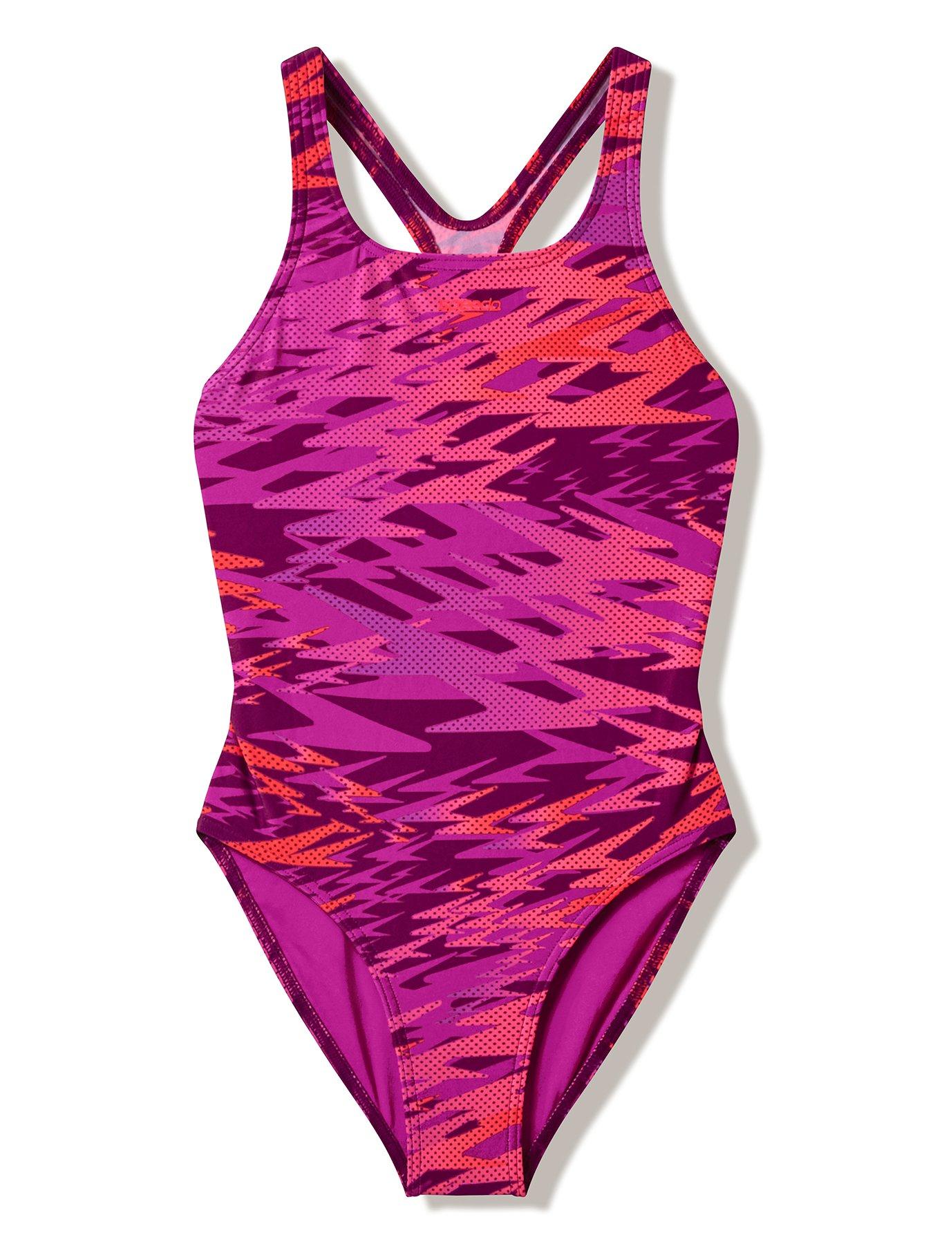 Speedo Junior Girls Hyperboom Print Medalist Swimsuit - Pink
