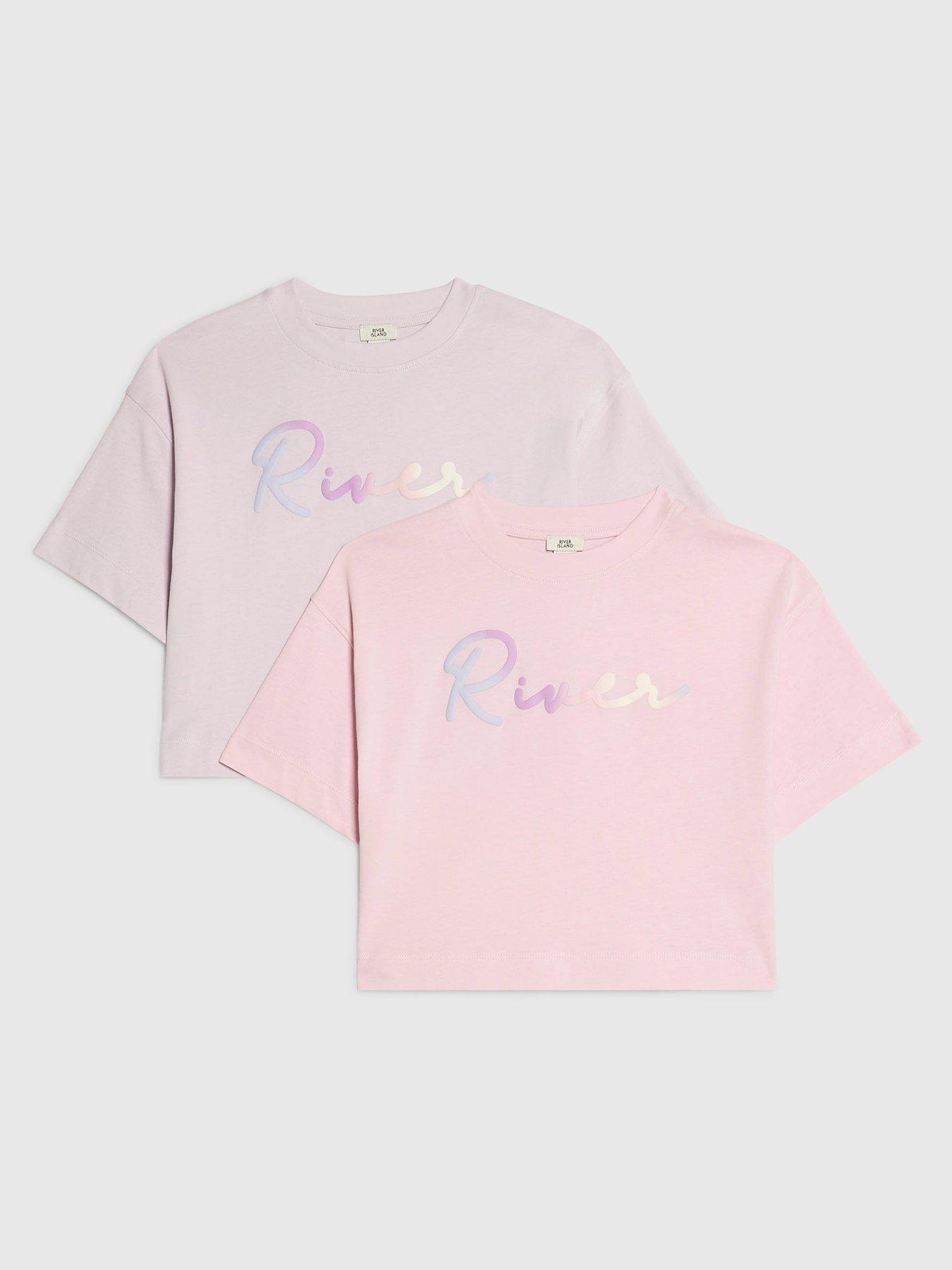 River Island Older Girls Scripty Pack Of 2 Crop Tops - Pink