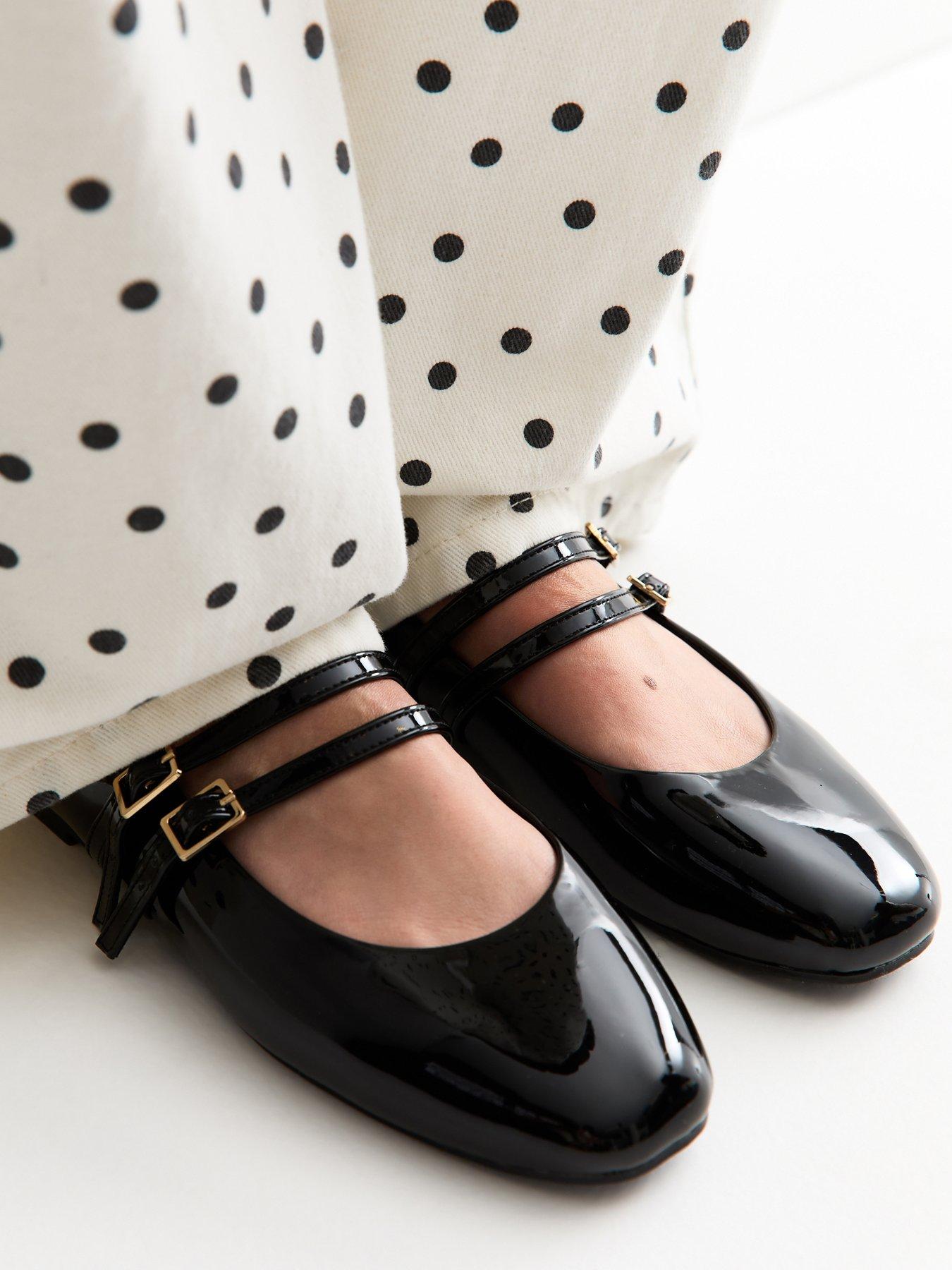 New Look Wide Fit Faux Leather Double Strap Mary Jane School Sandals - Black