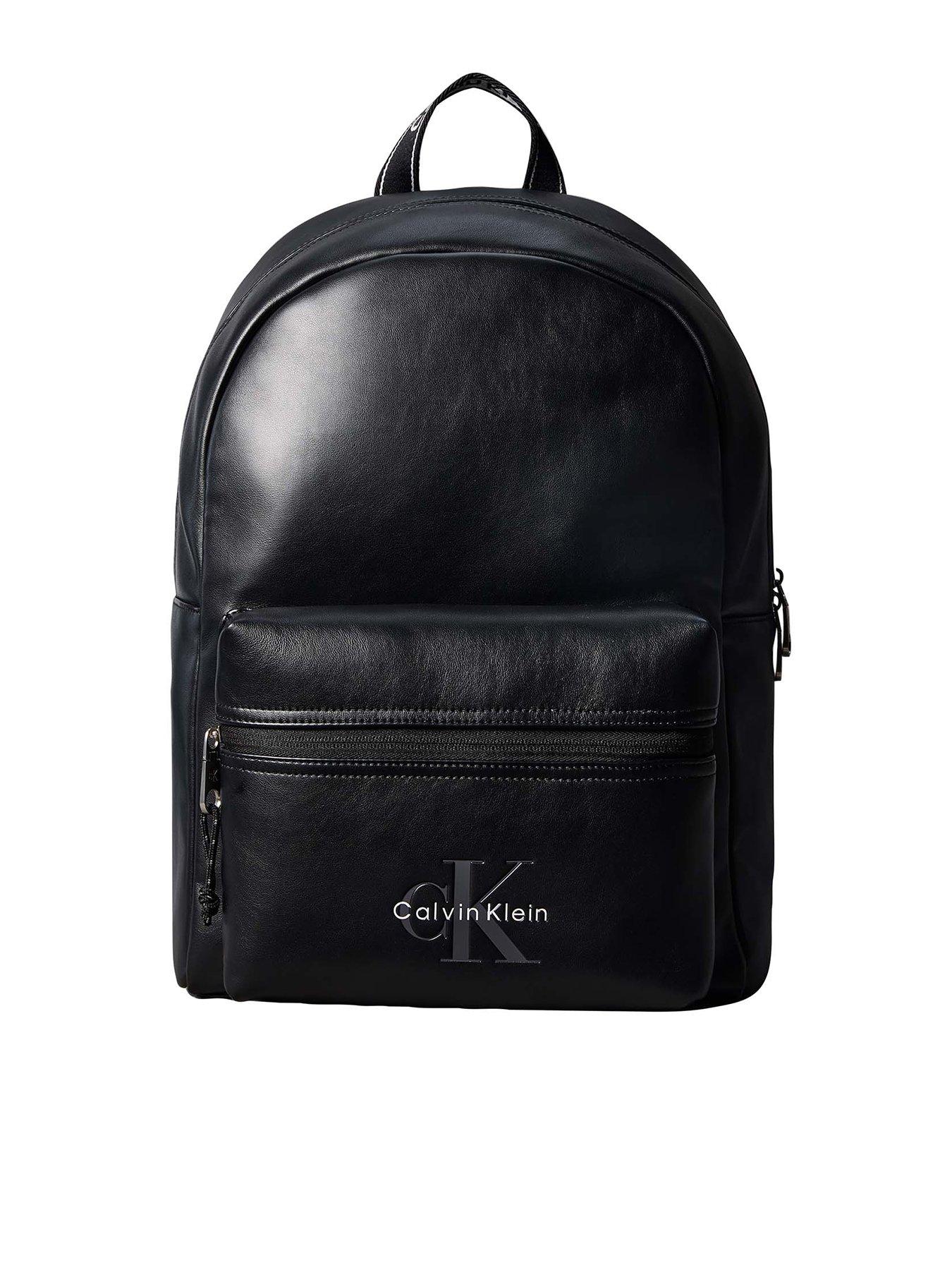 Calvin Klein Faux Leather Backpack with Bold Logo Detail - Black