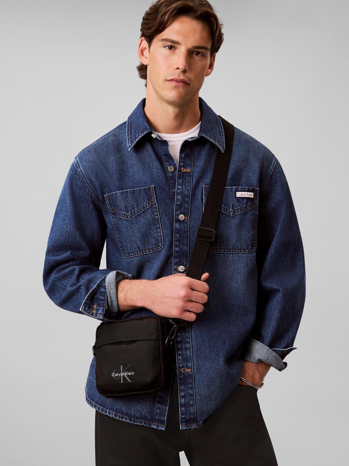 Image 2 of 5 of Calvin Klein Men's Nylon Crossbody Bag with Front Zip Pocket and Adjustable Strap - Black