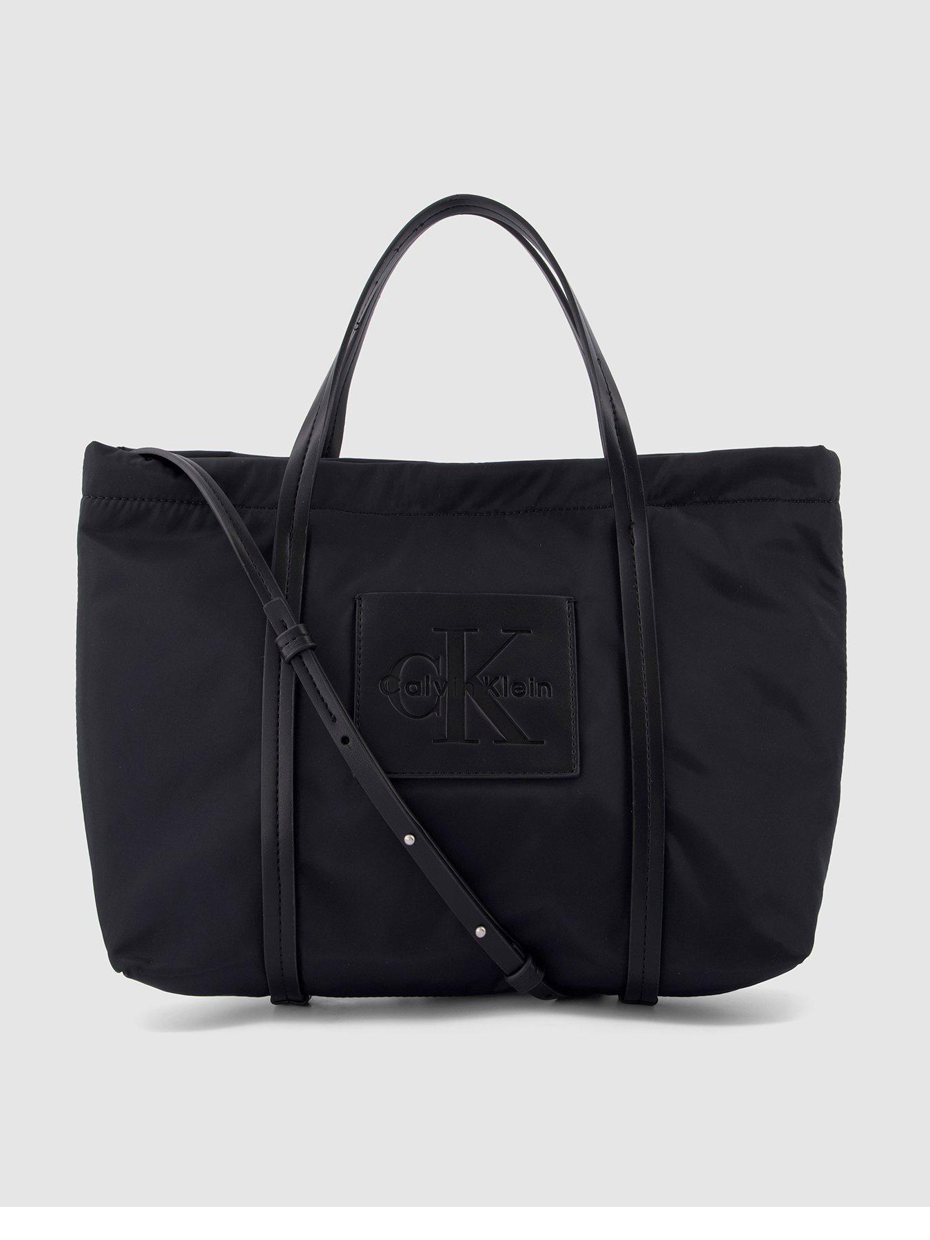 Calvin Klein Nylon Monologo Shoulder Strap Tote Bag - Black