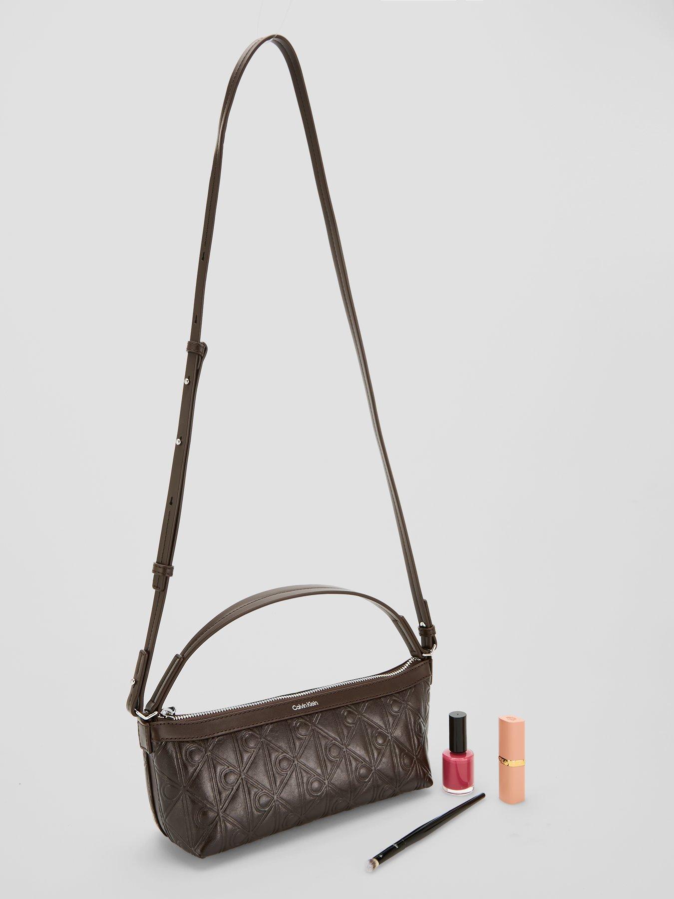 Image 2 of 5 of Calvin Klein Debossed Allover Emblem Logo Long Shoulder Bag - Brown