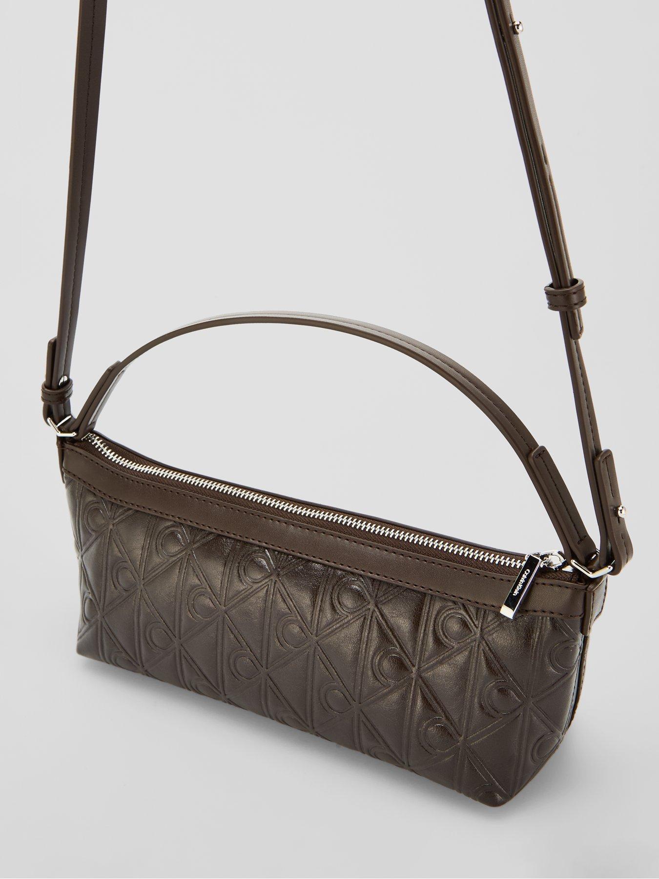 Image 3 of 5 of Calvin Klein Debossed Allover Emblem Logo Long Shoulder Bag - Brown