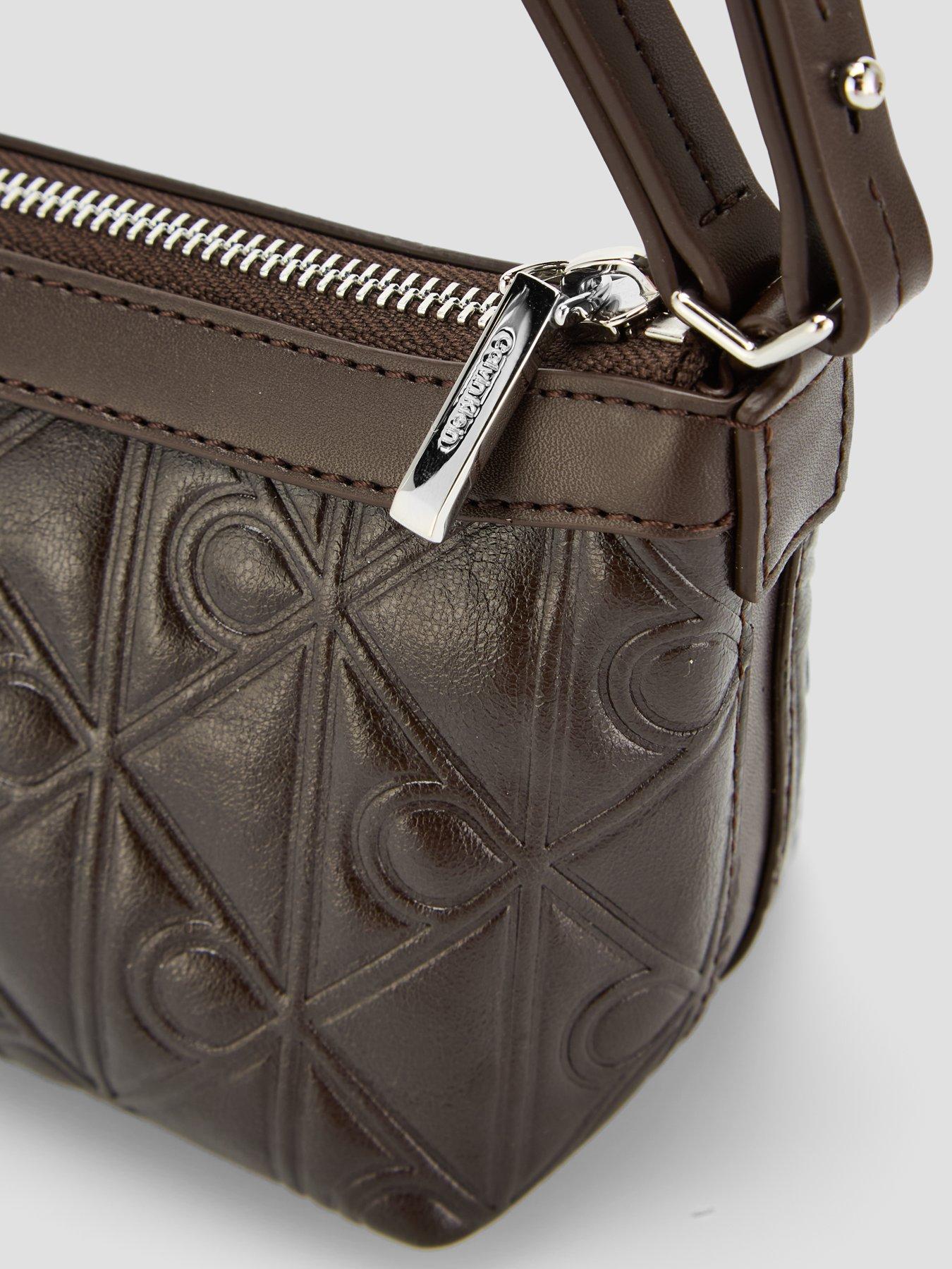 Image 5 of 5 of Calvin Klein Debossed Allover Emblem Logo Long Shoulder Bag - Brown