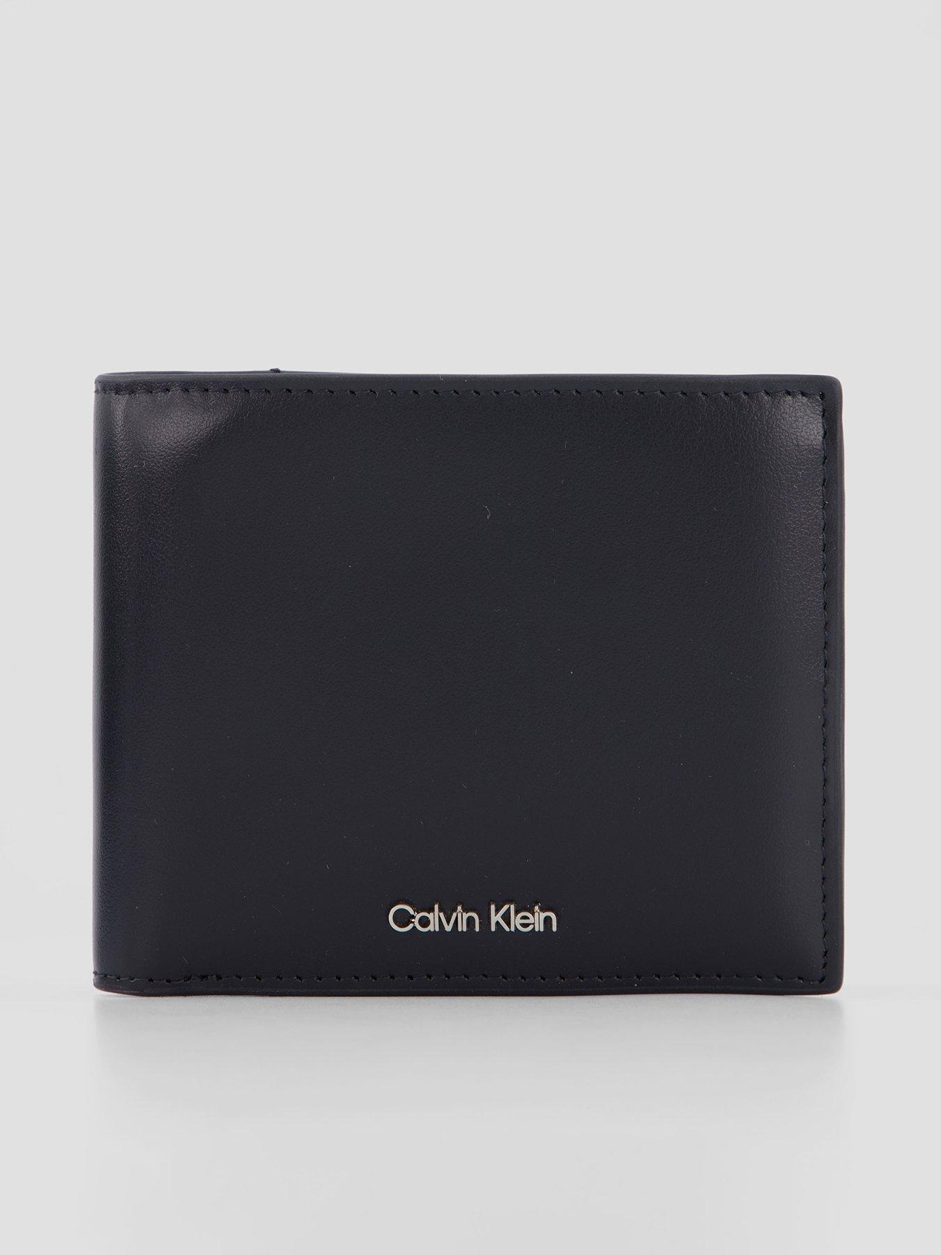Calvin Klein Men's Full Grain Leather Billfold Coin Pocket Wallet - Black
