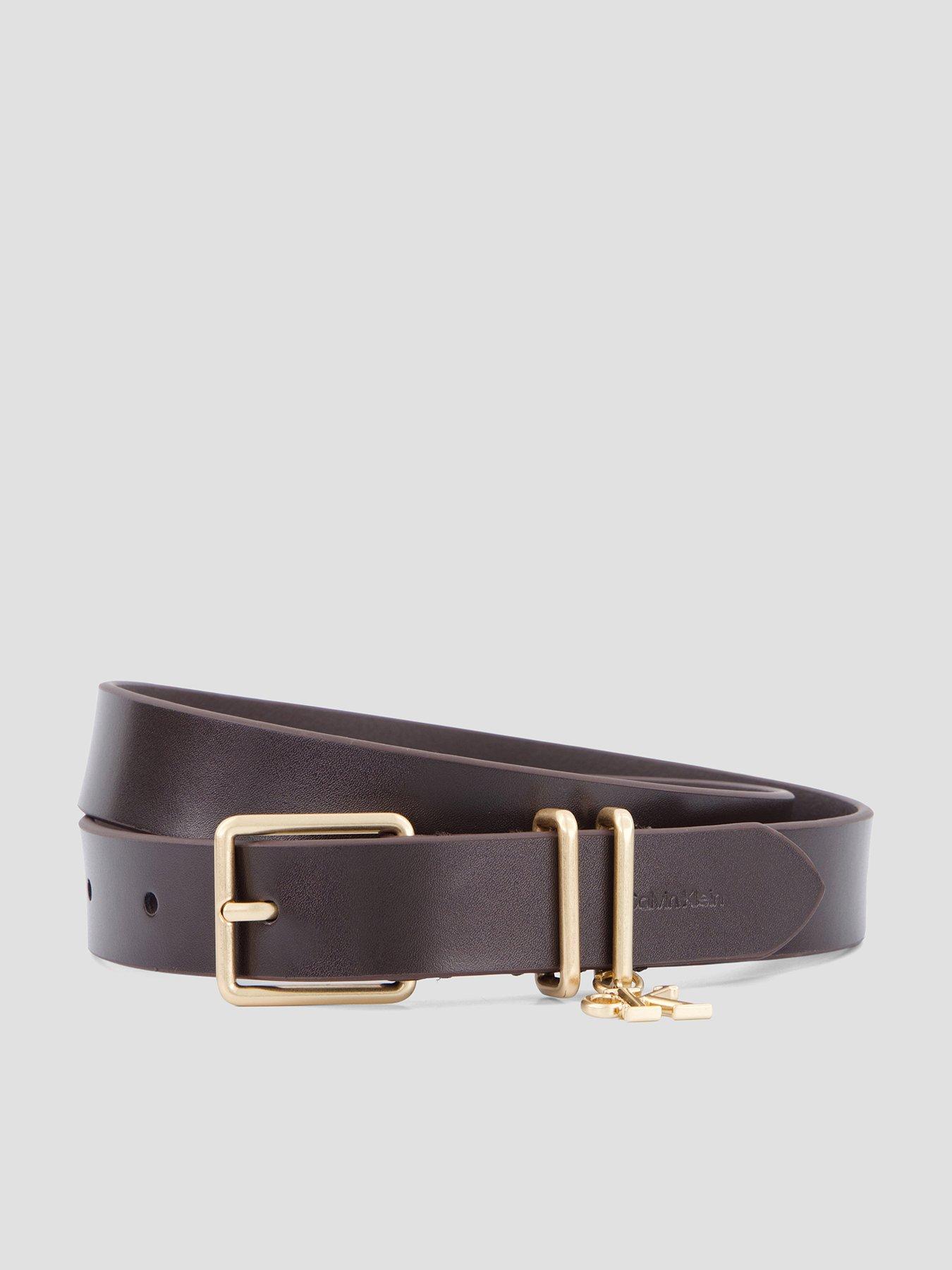 Image 1 of 5 of Calvin Klein Leather Signature Logo Charm Belt - Brown