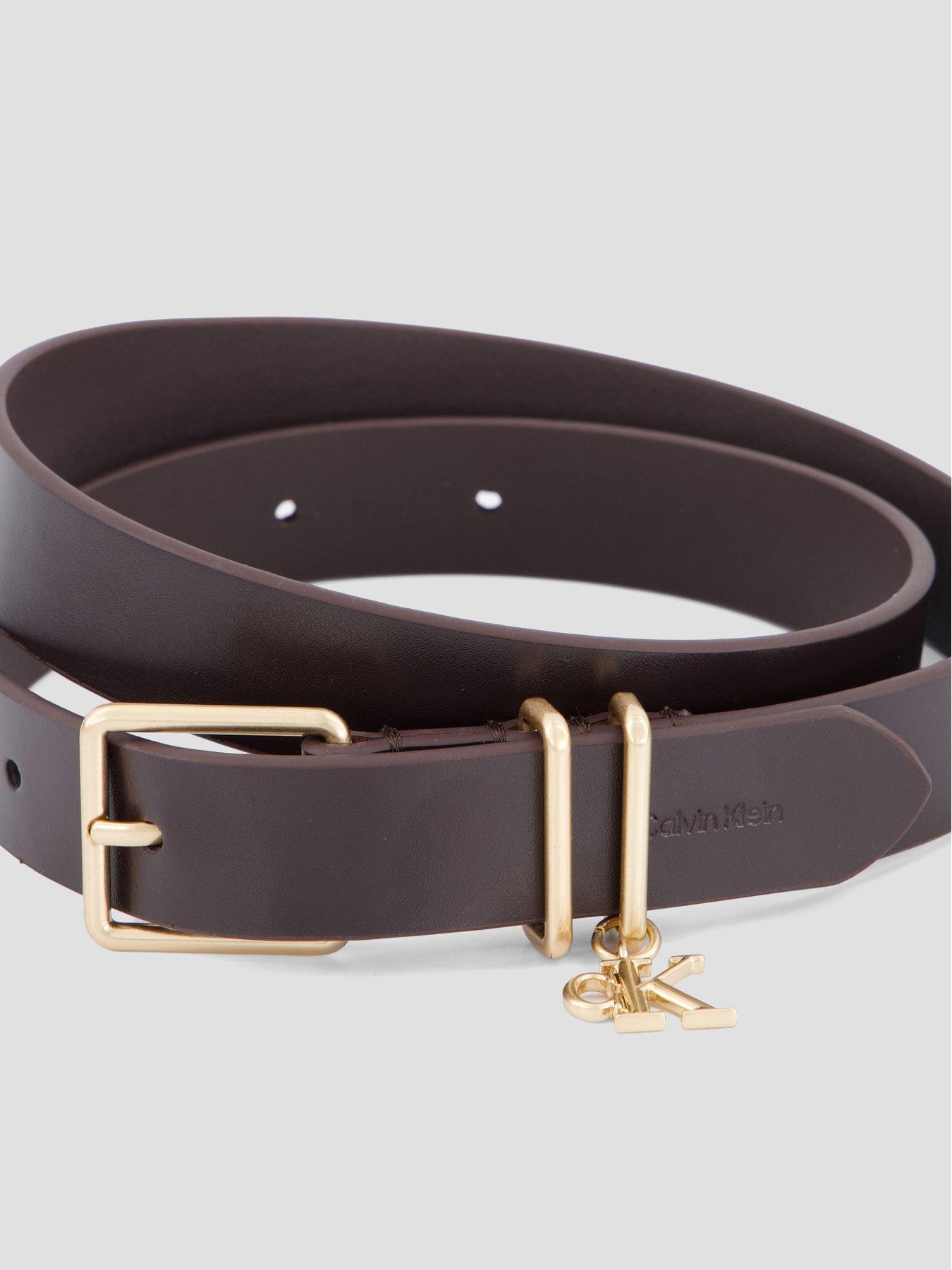 Image 2 of 5 of Calvin Klein Leather Signature Logo Charm Belt - Brown