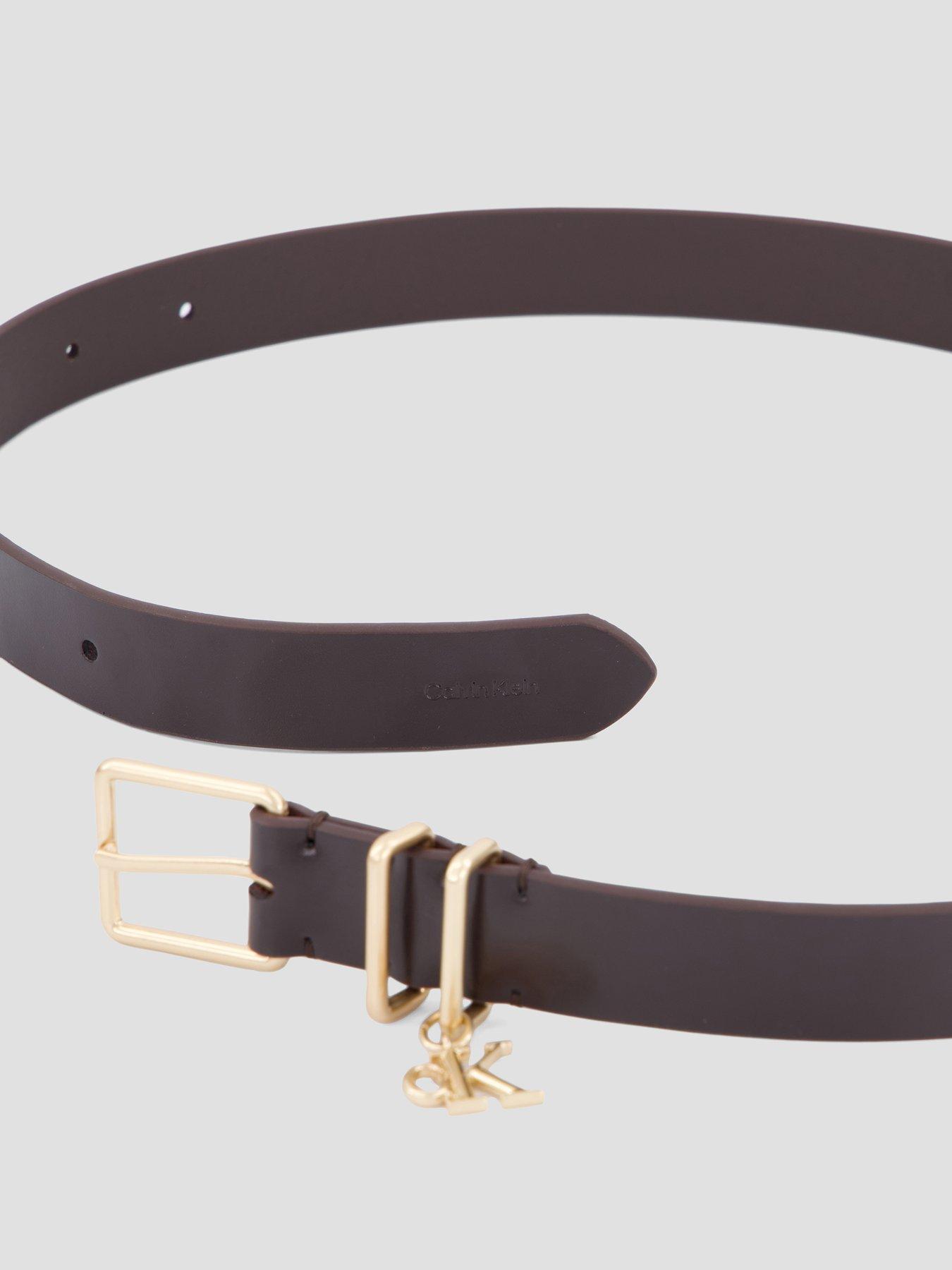 Image 3 of 5 of Calvin Klein Leather Signature Logo Charm Belt - Brown