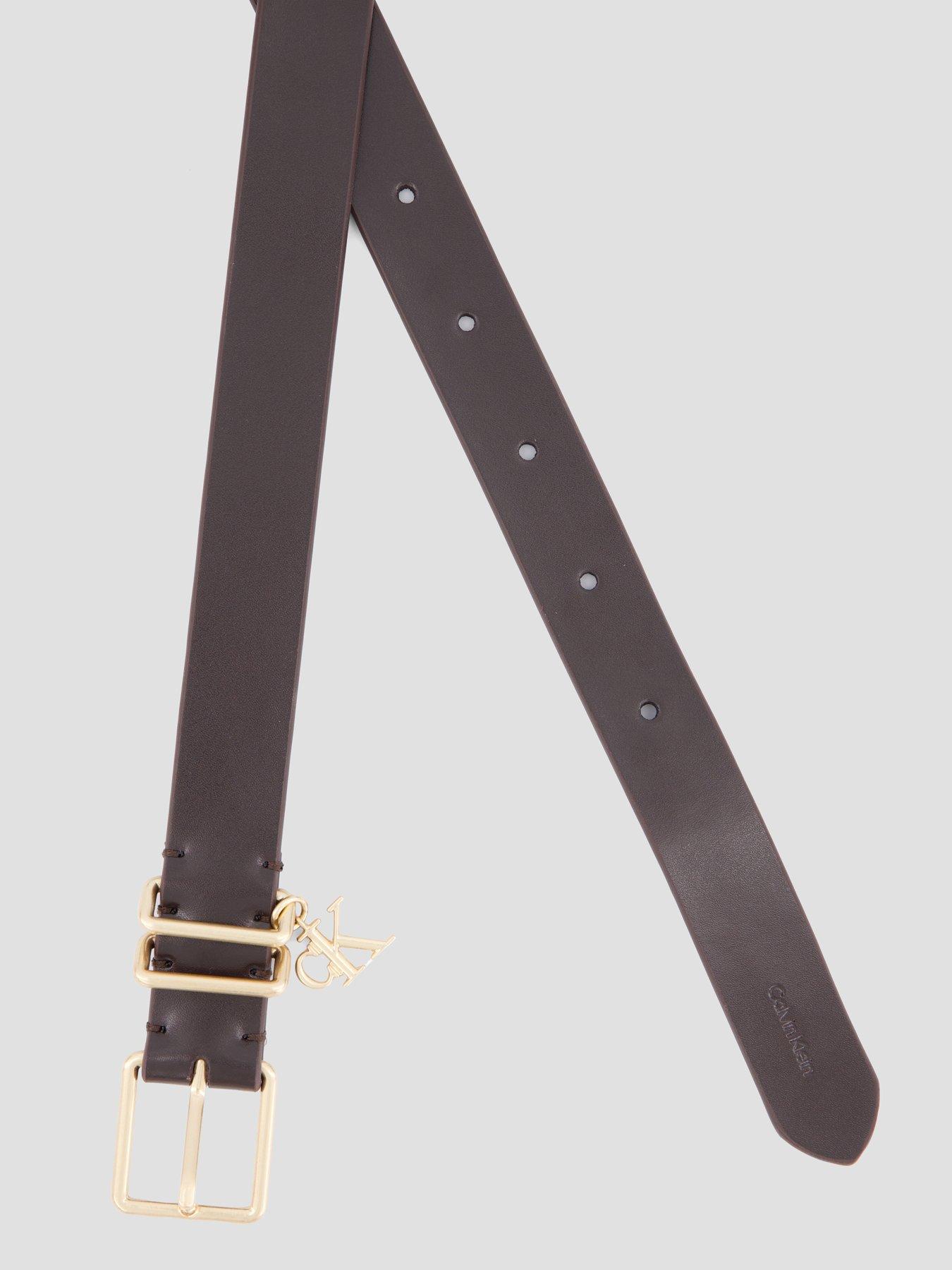 Image 4 of 5 of Calvin Klein Leather Signature Logo Charm Belt - Brown