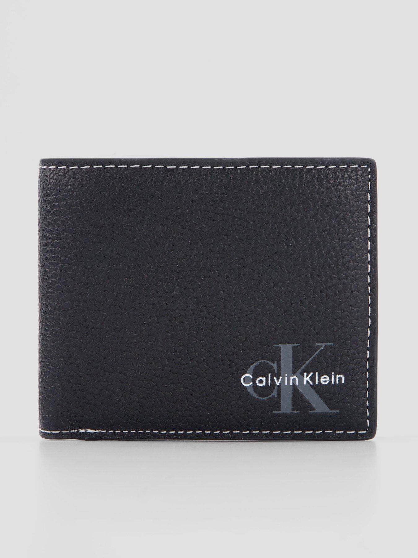 Calvin Klein Men's Pebble Leather Bifold Wallet with Coin Pouch - Black