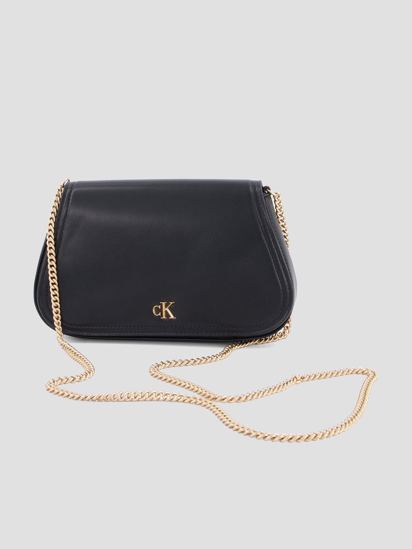 Image 1 of 6 of Calvin Klein Monogram Hardware Chain Shoulder Bag - Black