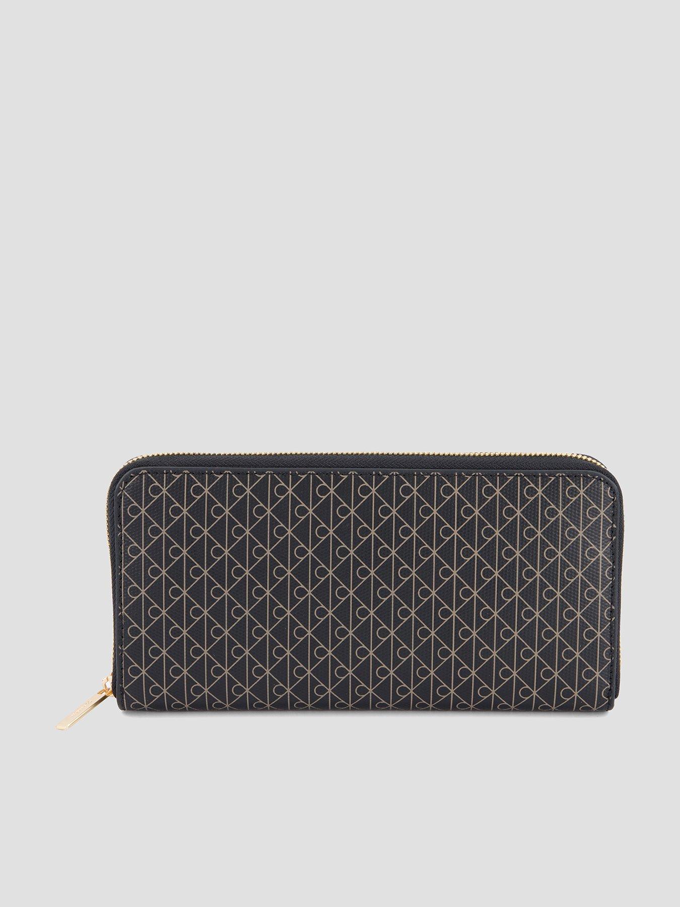 Calvin Klein All-Over Emblem Logo Zip Around Wallet - Black
