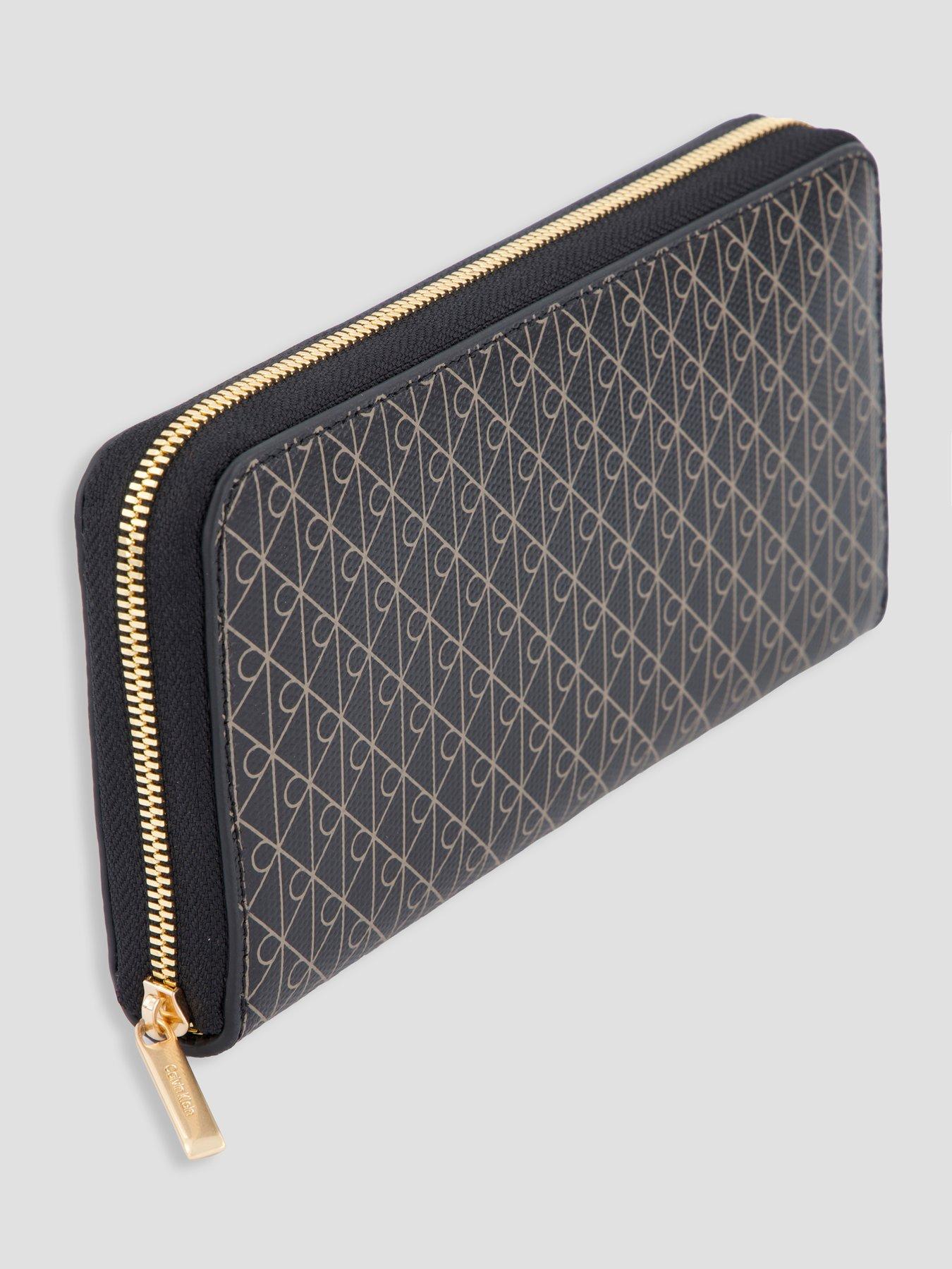 Image 2 of 4 of Calvin Klein Allover Emblem Logo Zip Wallet - Black