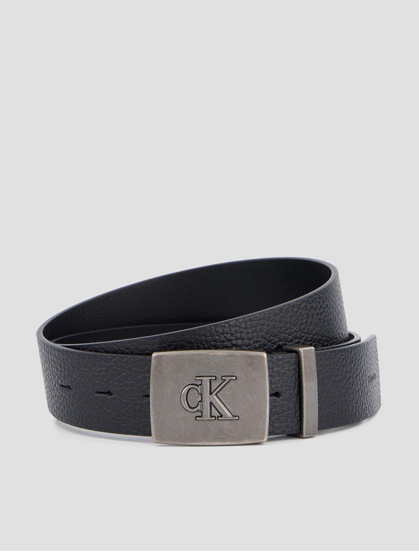Image 1 of 4 of Calvin Klein Jeans Men's Pebble Leather Plaque Buckle Belt 35mm - Black