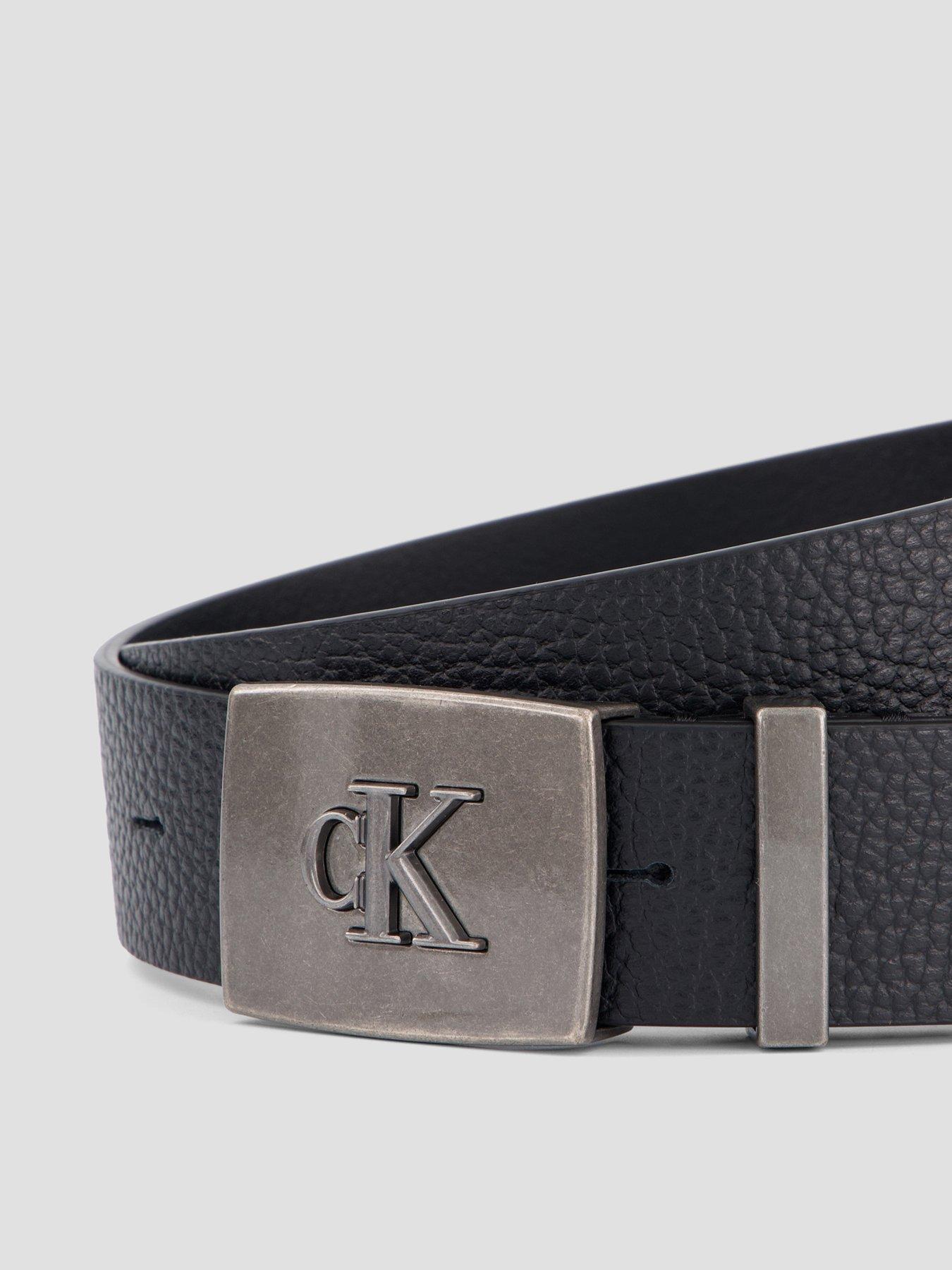Image 2 of 4 of Calvin Klein Jeans Men's Pebble Leather Plaque Buckle Belt 35mm - Black