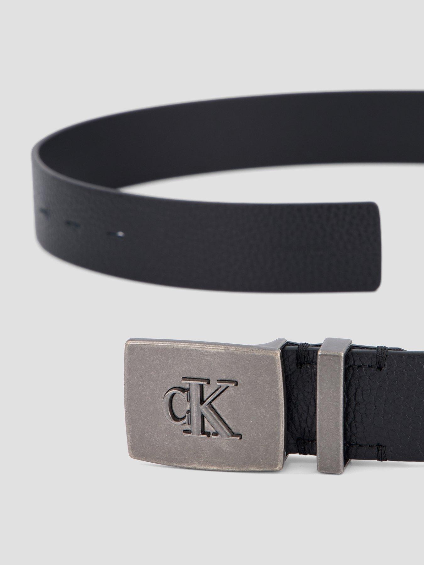 Image 3 of 4 of Calvin Klein Jeans Men's Pebble Leather Plaque Buckle Belt 35mm - Black