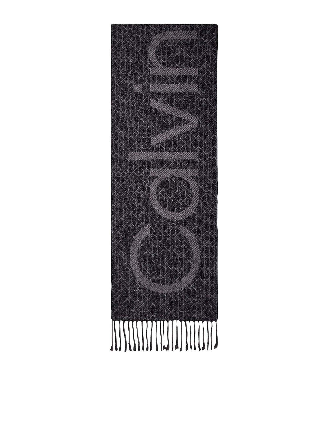Image 1 of 3 of Calvin Klein Logo Print Wool Blend Scarf - Black