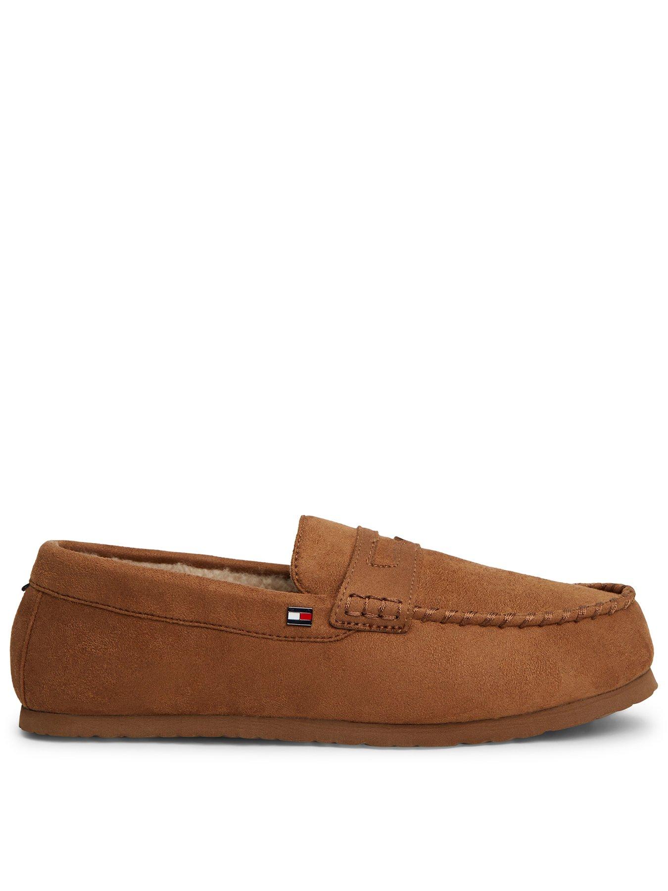Image 1 of 6 of Tommy Hilfiger Mens Driving Plush Lined Moccasin Driving Slippers - Beige