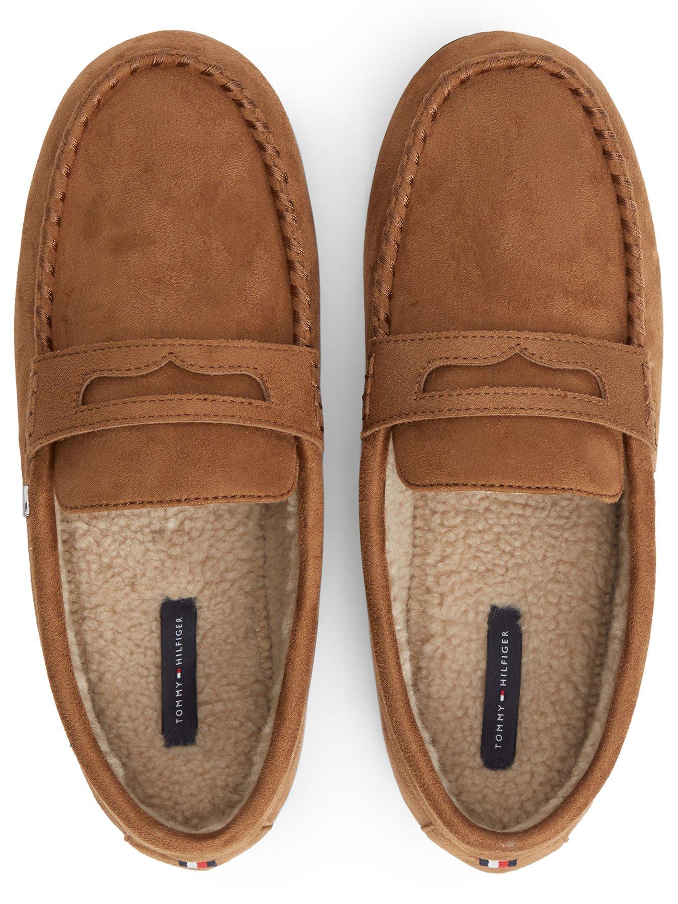 Image 4 of 6 of Tommy Hilfiger Mens Driving Plush Lined Moccasin Driving Slippers - Beige