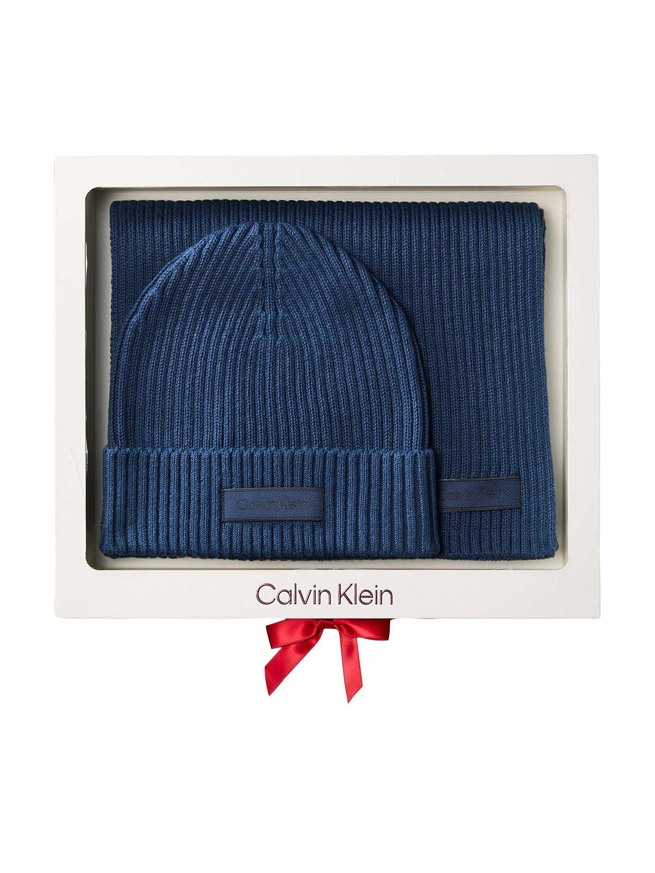Image 1 of 3 of Calvin Klein Mens Chunky Rib Beanie &amp; Scarf Gift Set - Navy