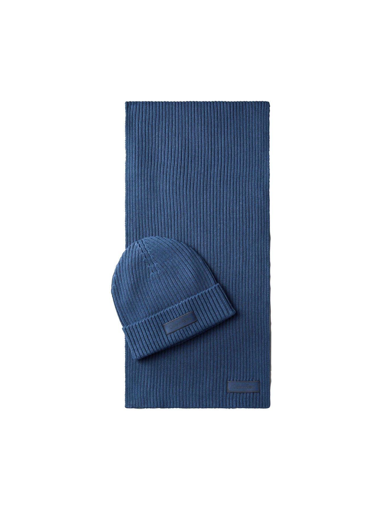 Image 2 of 3 of Calvin Klein Mens Chunky Rib Beanie &amp; Scarf Gift Set - Navy