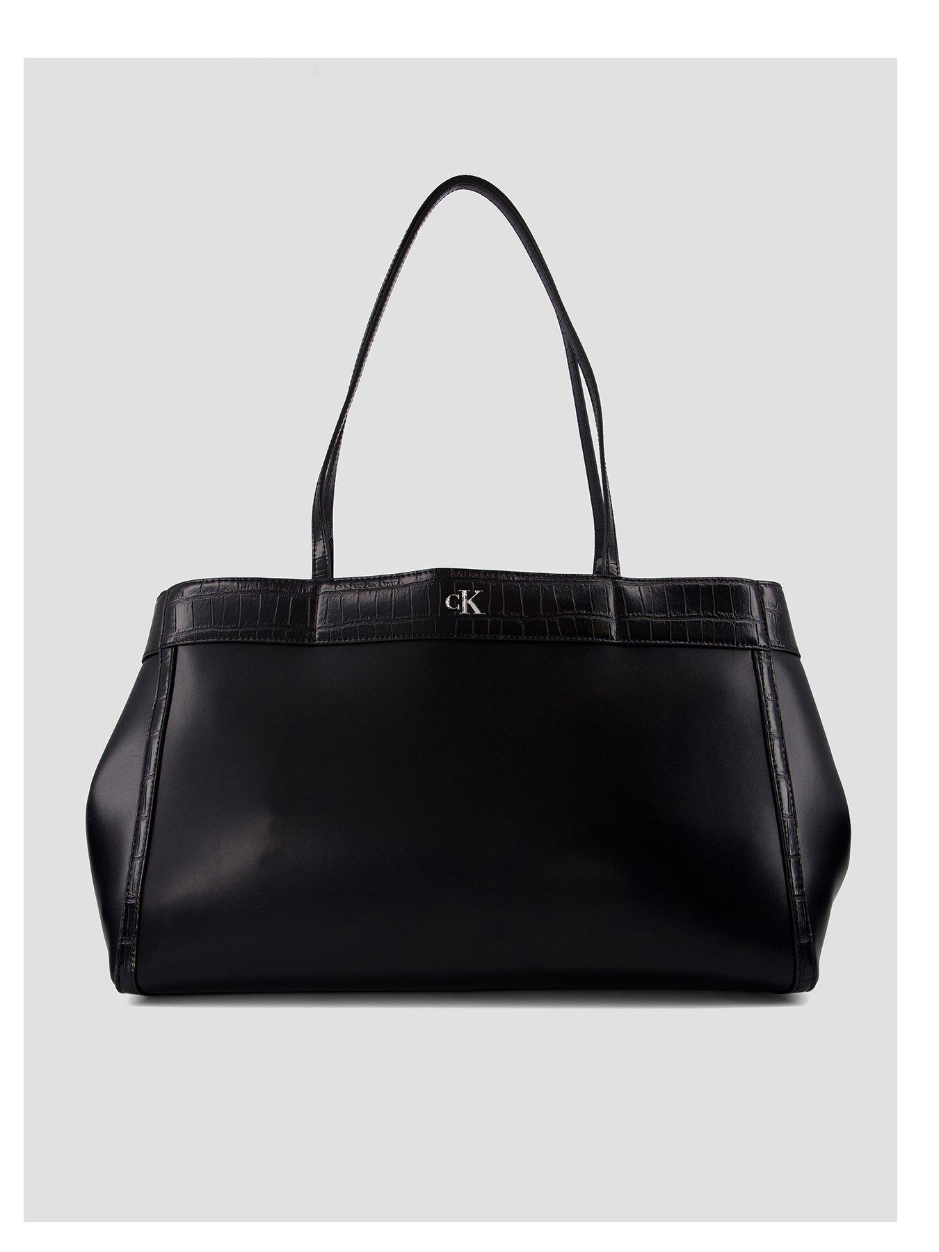 Image 1 of 4 of Calvin Klein Monogram Crocodile Large Tote Bag - Black