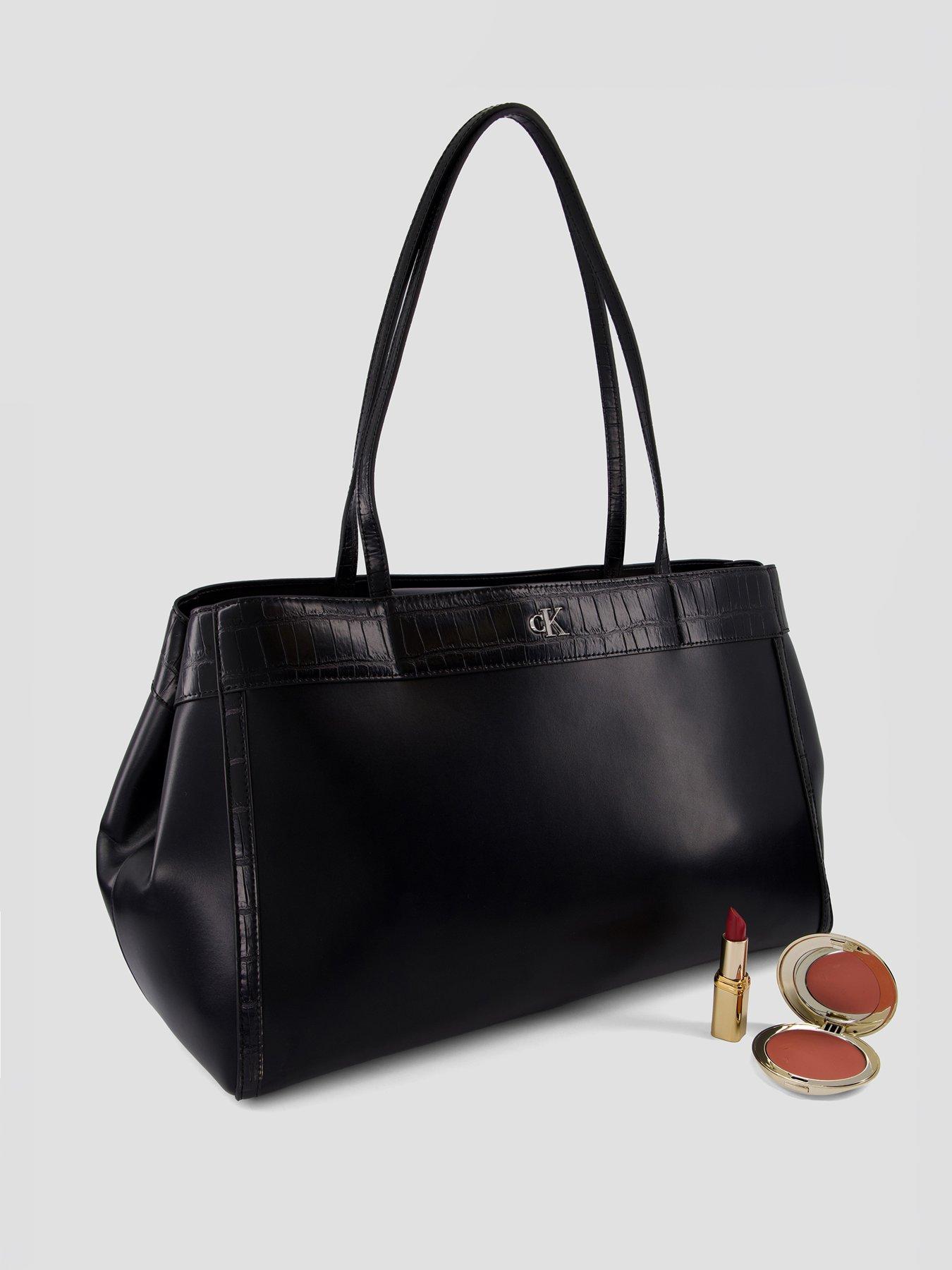 Image 2 of 4 of Calvin Klein Monogram Crocodile Large Tote Bag - Black