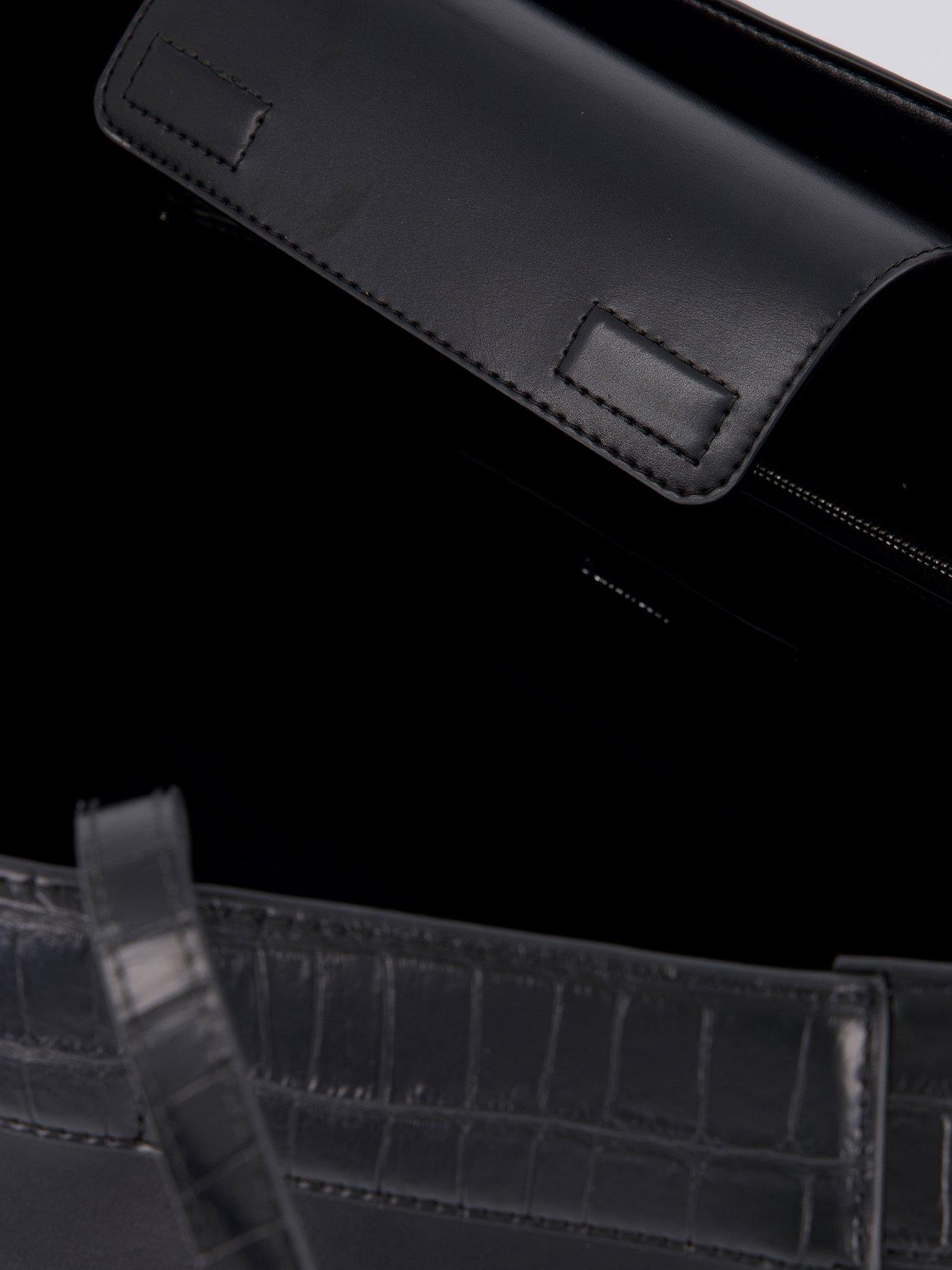 Image 4 of 4 of Calvin Klein Monogram Crocodile Large Tote Bag - Black