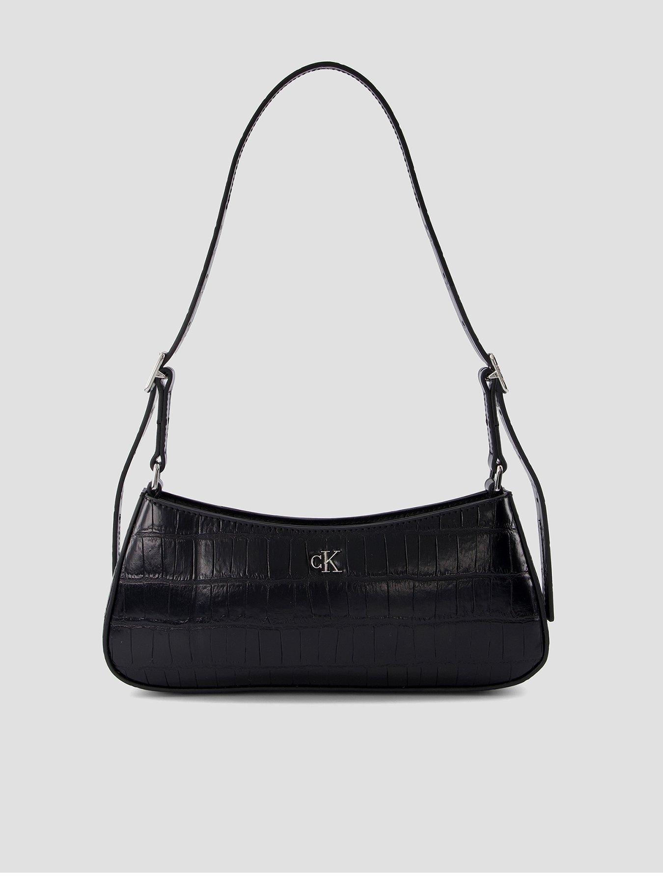 Image 1 of 4 of Calvin Klein Monogram Crocodile Shoulder Bag - Black