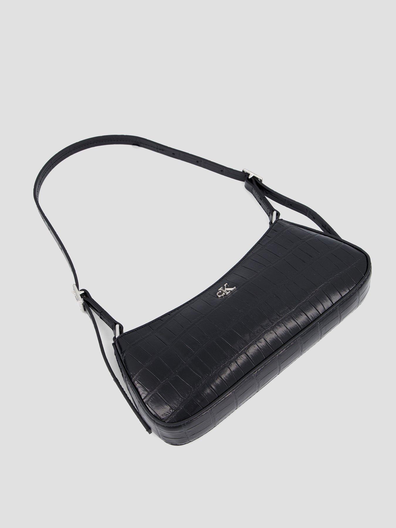 Image 2 of 4 of Calvin Klein Monogram Crocodile Shoulder Bag - Black