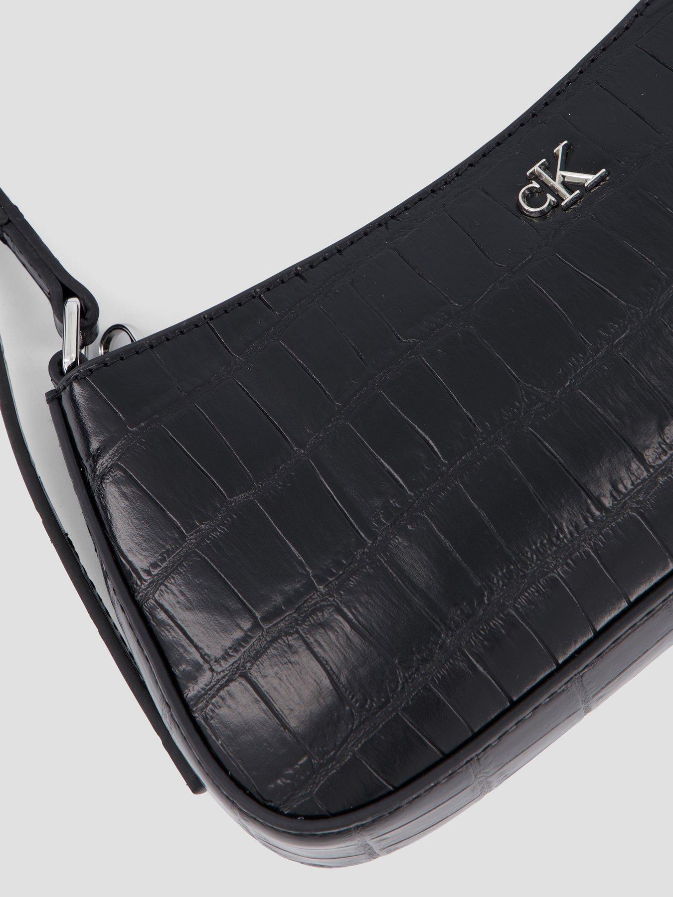 Image 3 of 4 of Calvin Klein Monogram Crocodile Shoulder Bag - Black