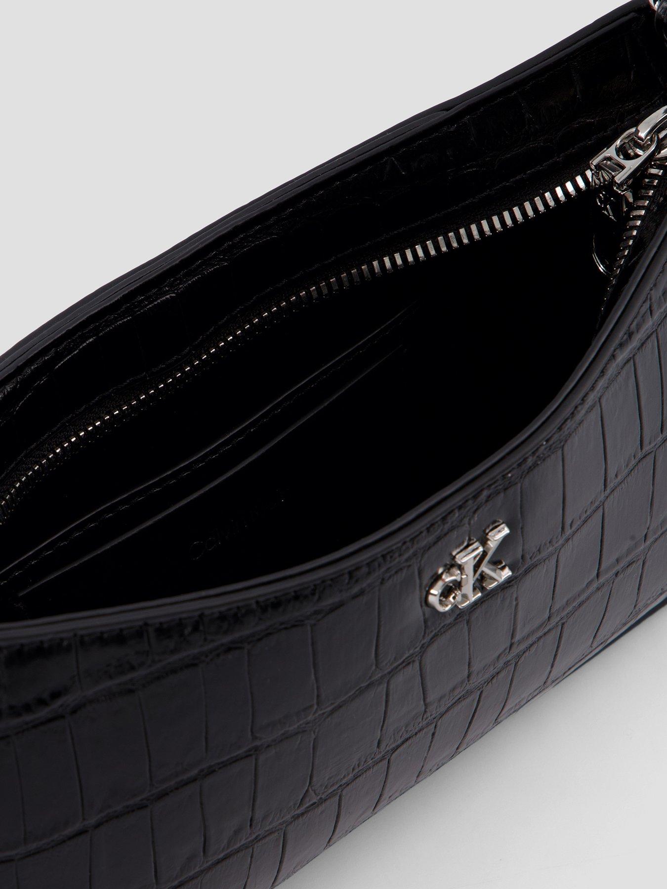 Image 4 of 4 of Calvin Klein Monogram Crocodile Shoulder Bag - Black