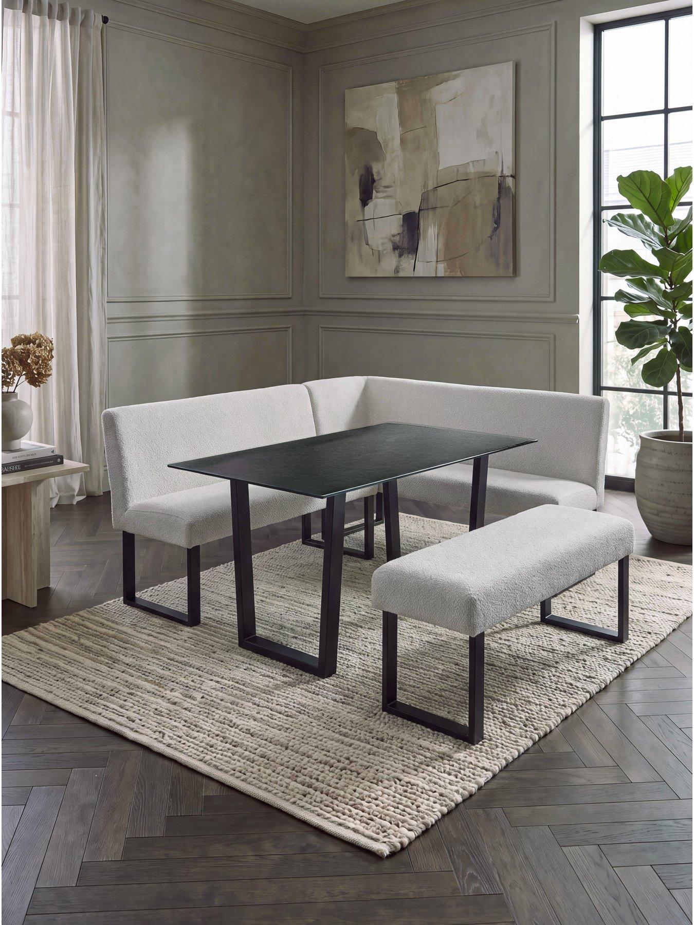 Image 1 of 6 of The Very Collection Bennett Ceramic Top Dining&nbsp;Table &amp; Boucle Bench&nbsp;Set - Black/Natural - FSC&reg; Certified