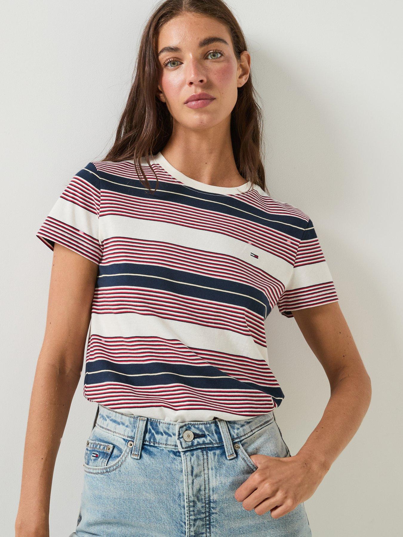 Tommy Jeans Women's Regular Essential Stripe Jersey T-Shirt - Multi
