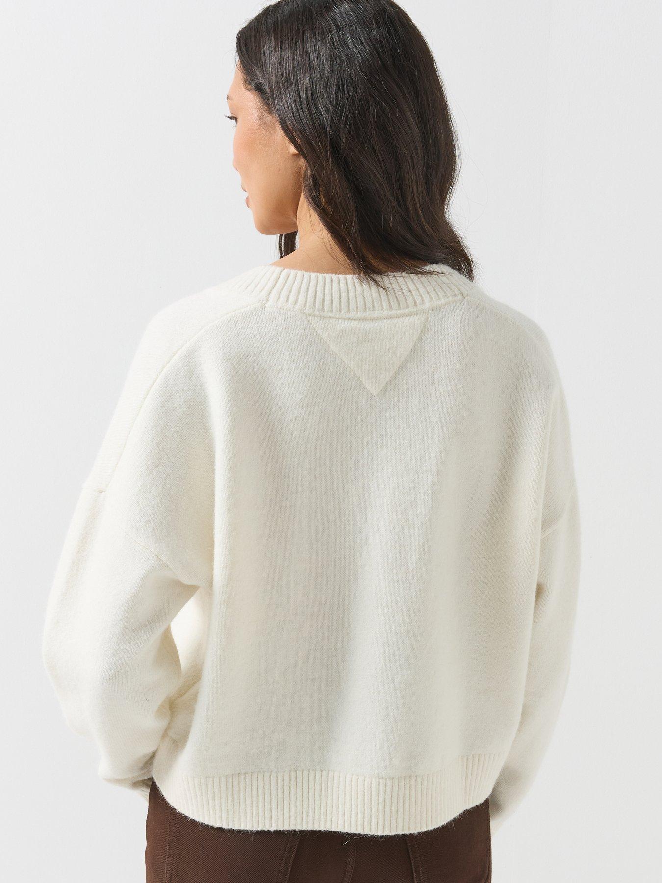 Image 2 of 6 of Tommy Jeans Fluffy Badge Knitted Cardigan - Cream