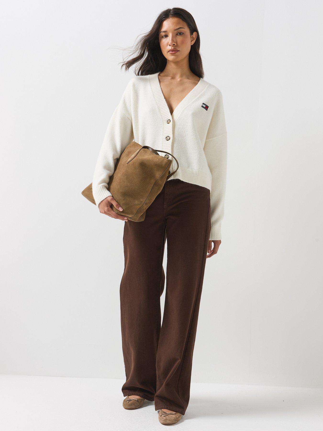 Image 3 of 6 of Tommy Jeans Fluffy Badge Knitted Cardigan - Cream