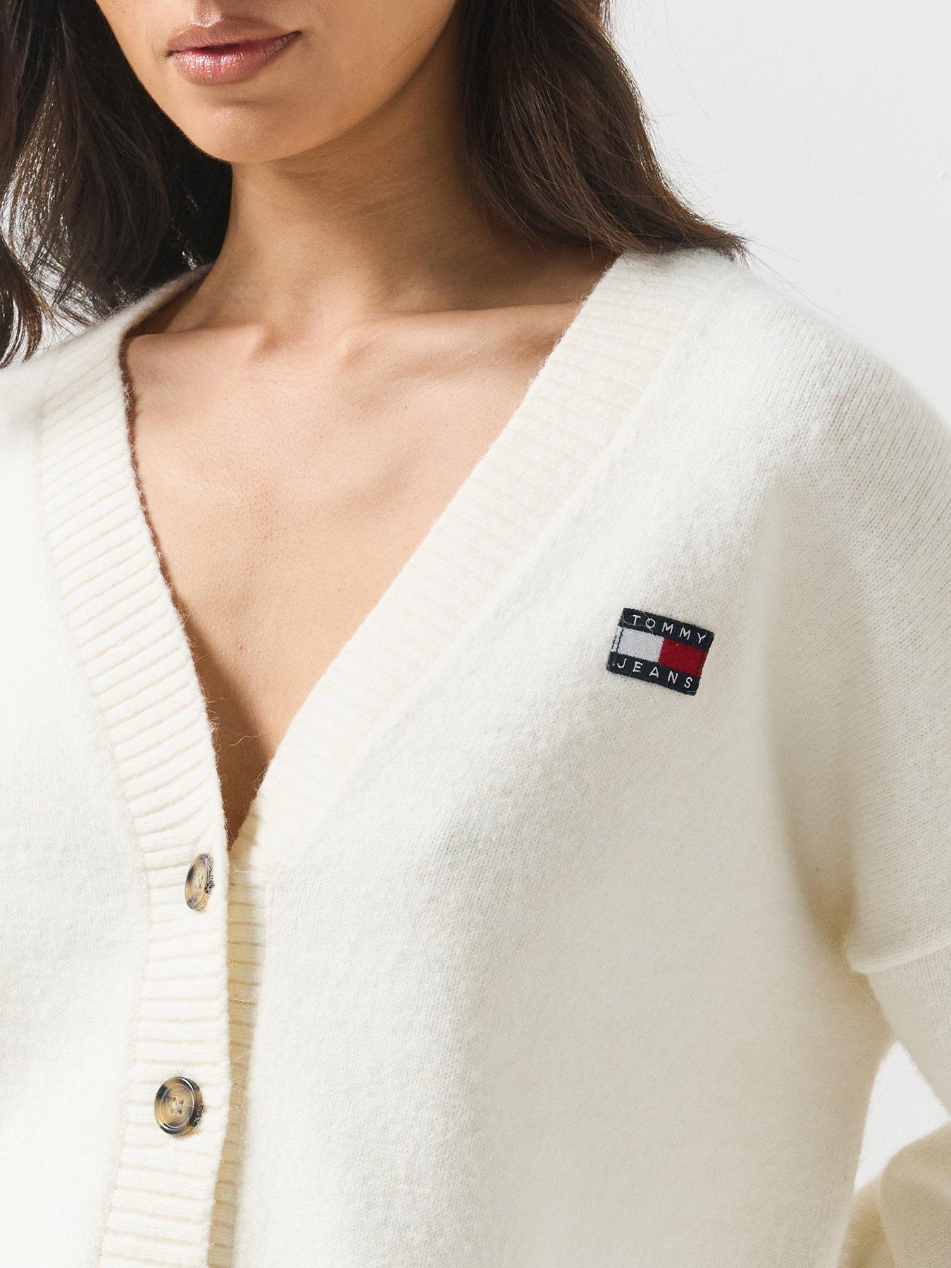 Image 4 of 6 of Tommy Jeans Fluffy Badge Knitted Cardigan - Cream