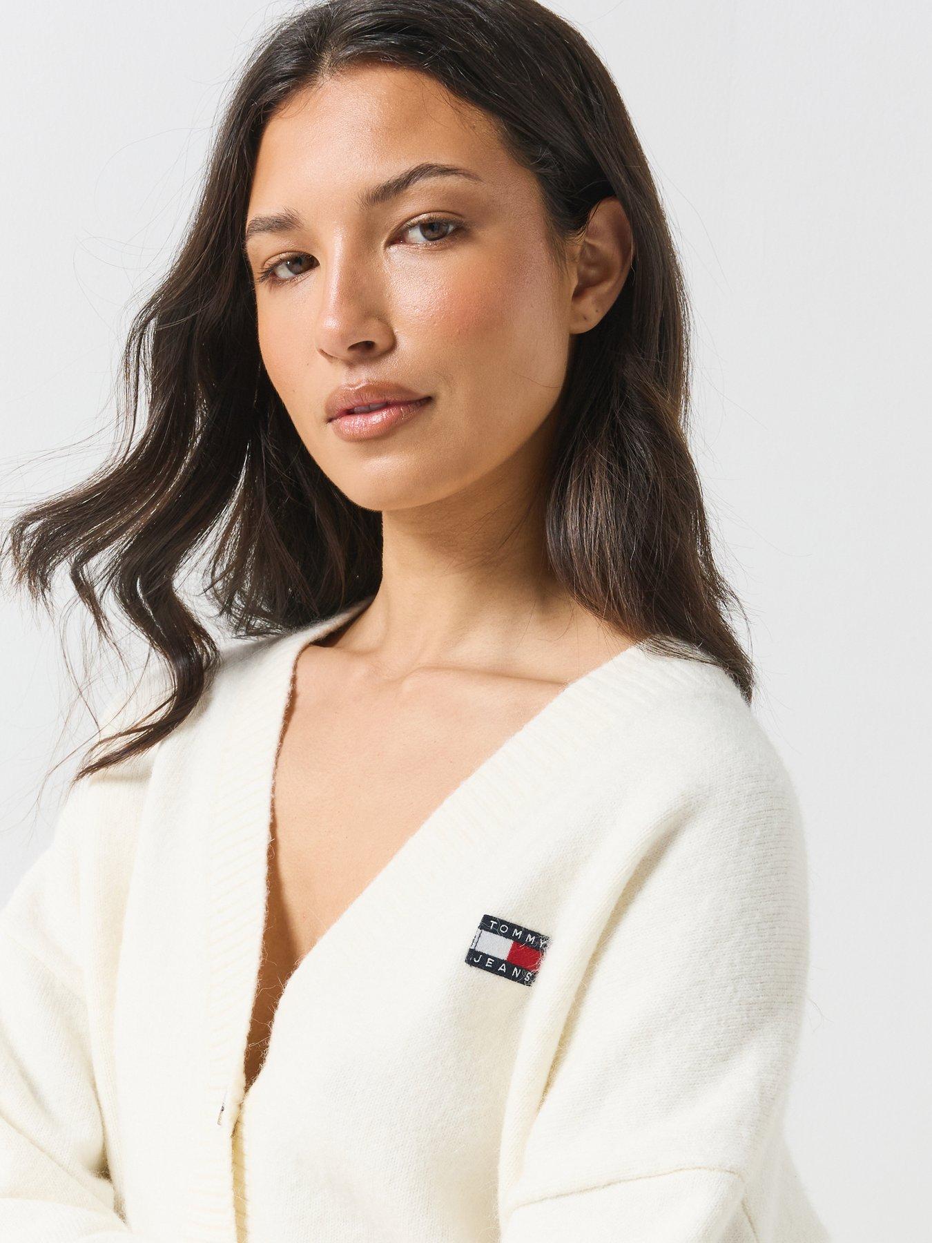 Image 5 of 6 of Tommy Jeans Fluffy Badge Knitted Cardigan - Cream