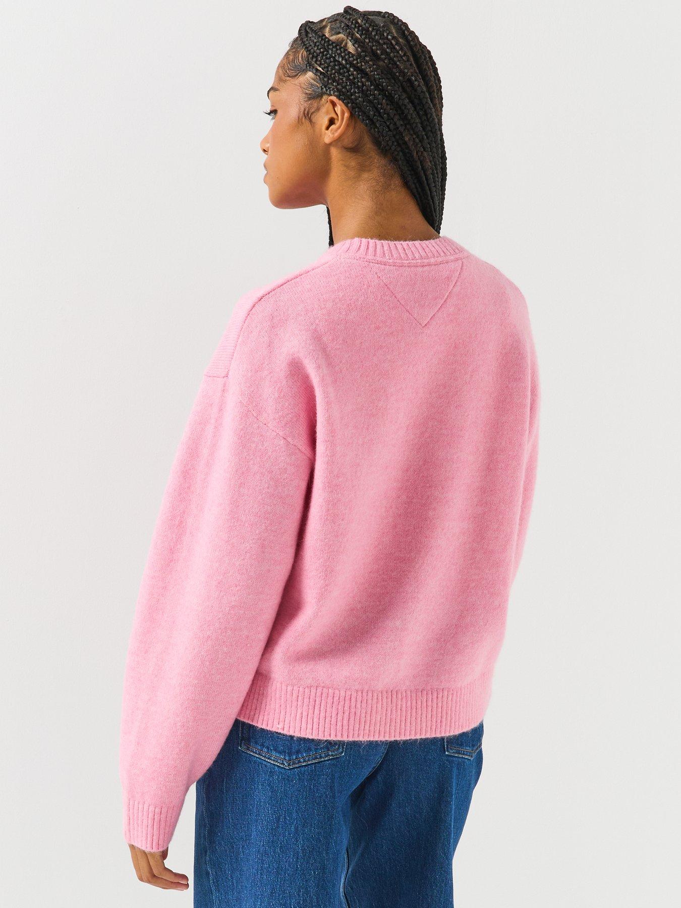 Image 2 of 6 of Tommy Jeans Tommy Badge Fluffy Alpaca Cardigan - Pink