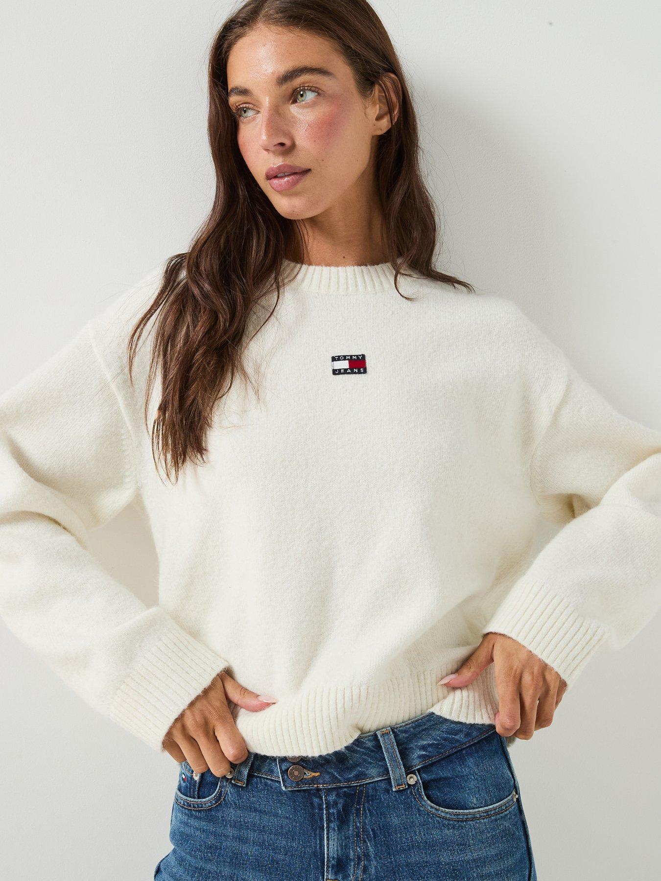 Image 1 of 5 of Tommy Jeans Tommy Badge Fluffy Alpaca Cardigan - White