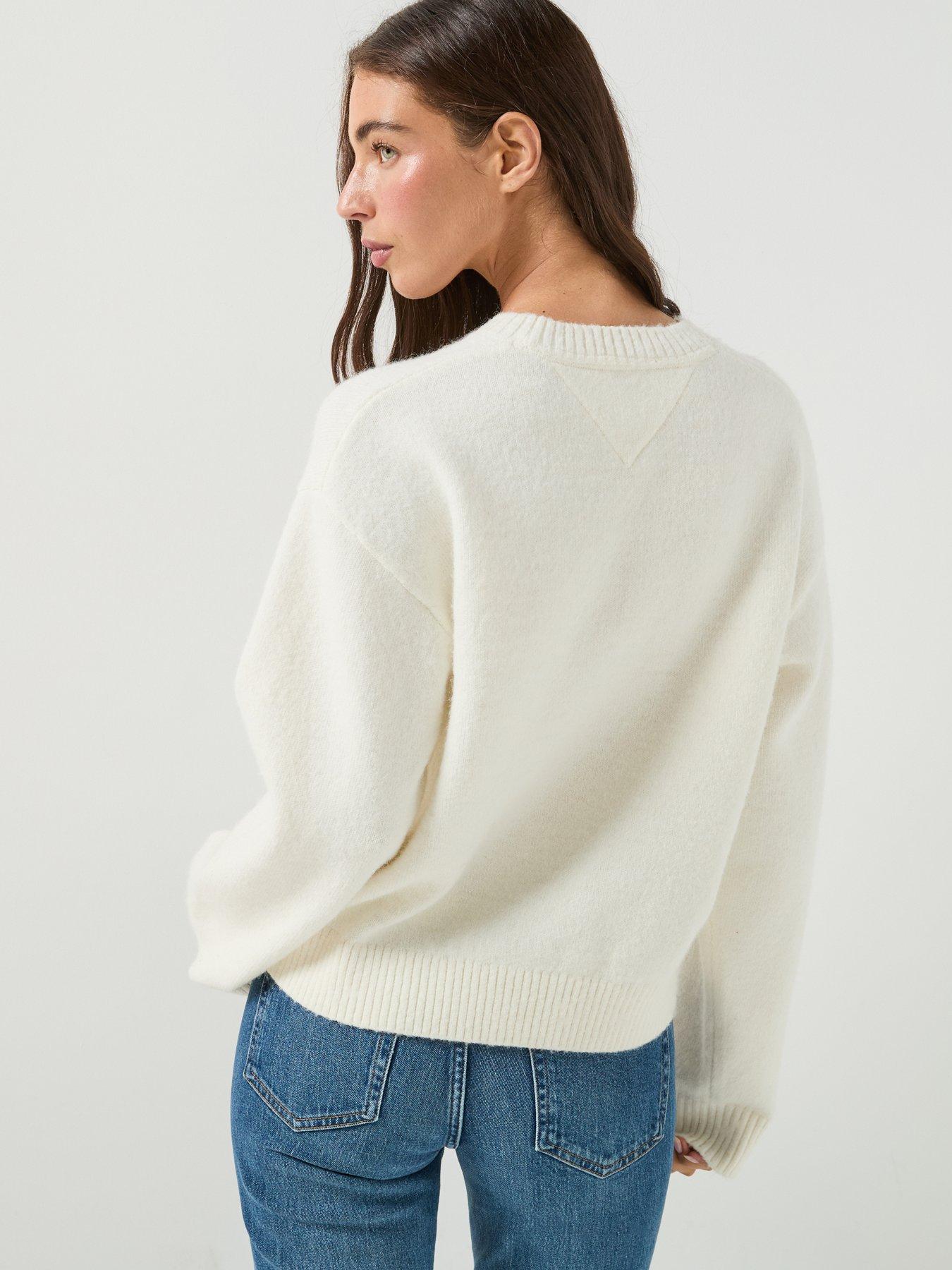 Image 2 of 5 of Tommy Jeans Tommy Badge Fluffy Alpaca Cardigan - White