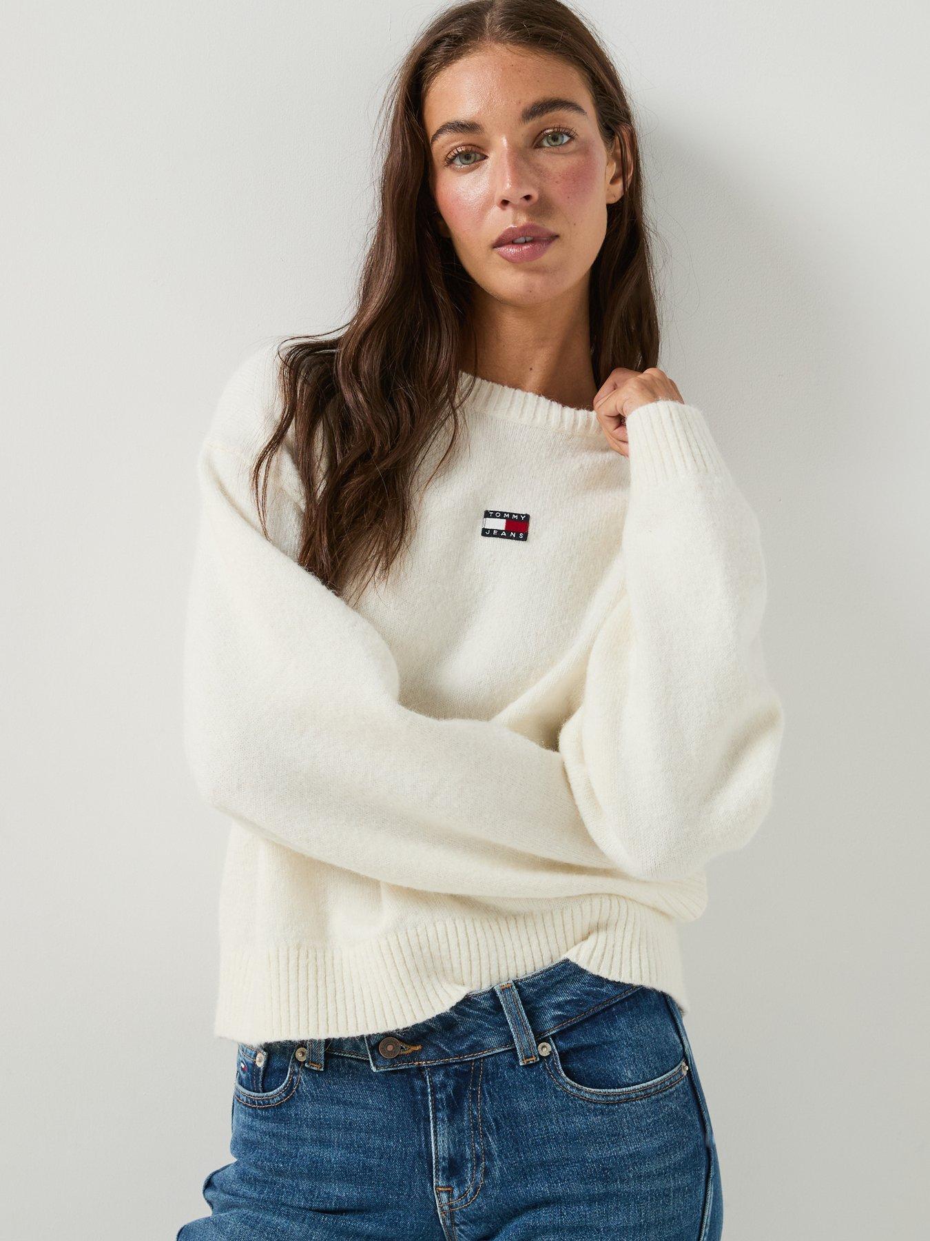 Image 4 of 5 of Tommy Jeans Tommy Badge Fluffy Alpaca Cardigan - White