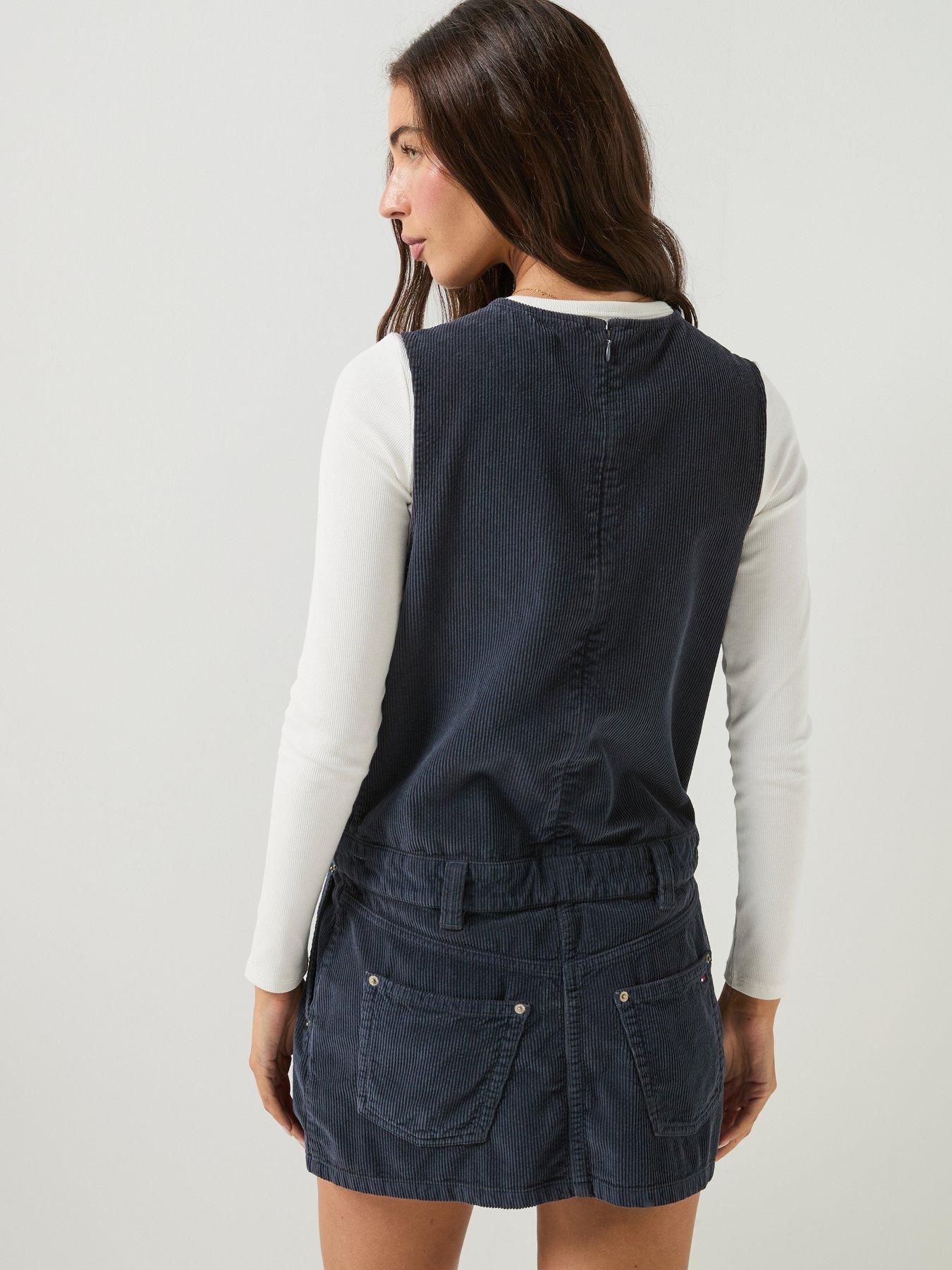 Image 2 of 5 of Tommy Jeans Corduroy Pleated Mini Shift Dress - Blue