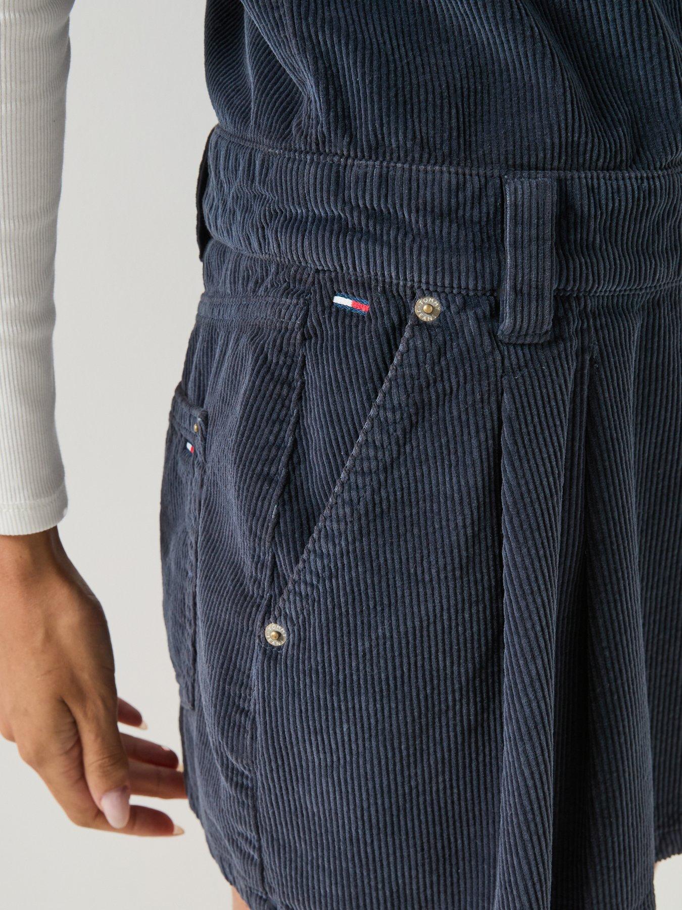 Image 4 of 5 of Tommy Jeans Corduroy Pleated Mini Shift Dress - Blue