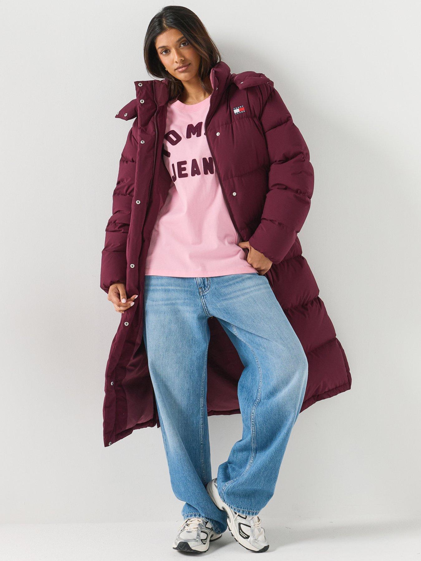 Image 1 of 6 of Tommy Jeans Womens Alaska Longline Padded&nbsp;Coat - Red