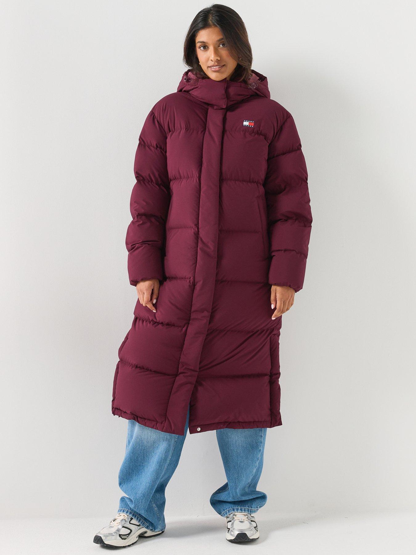 Image 3 of 6 of Tommy Jeans Womens Alaska Longline Padded&nbsp;Coat - Red